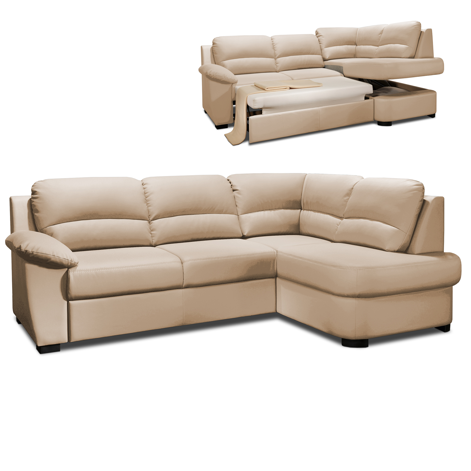 Ecksofa - biscuit - Kunstleder - Liegefunktion - Ottomane rechts