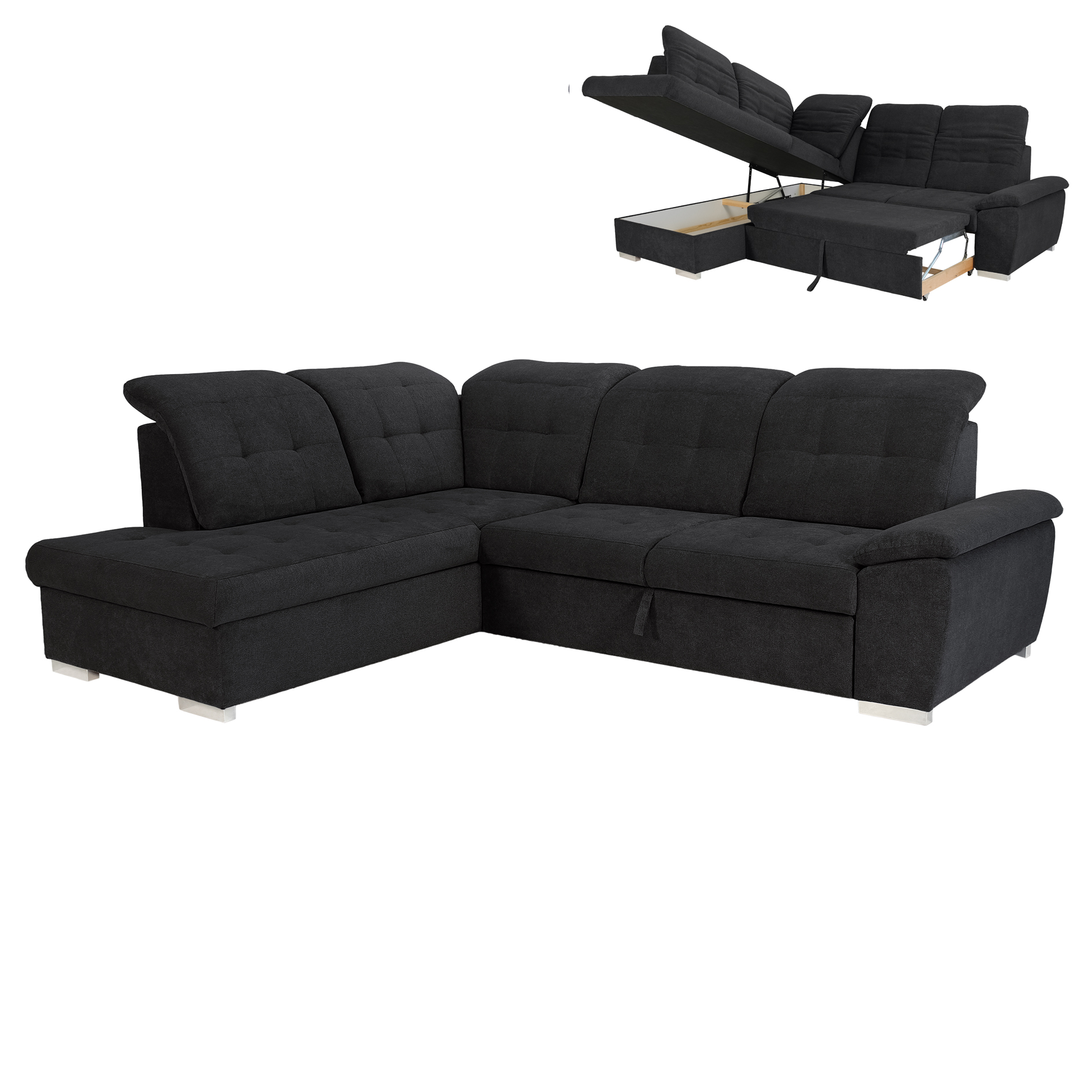 Ecksofa - black - Liegefunktion - Recamiere links