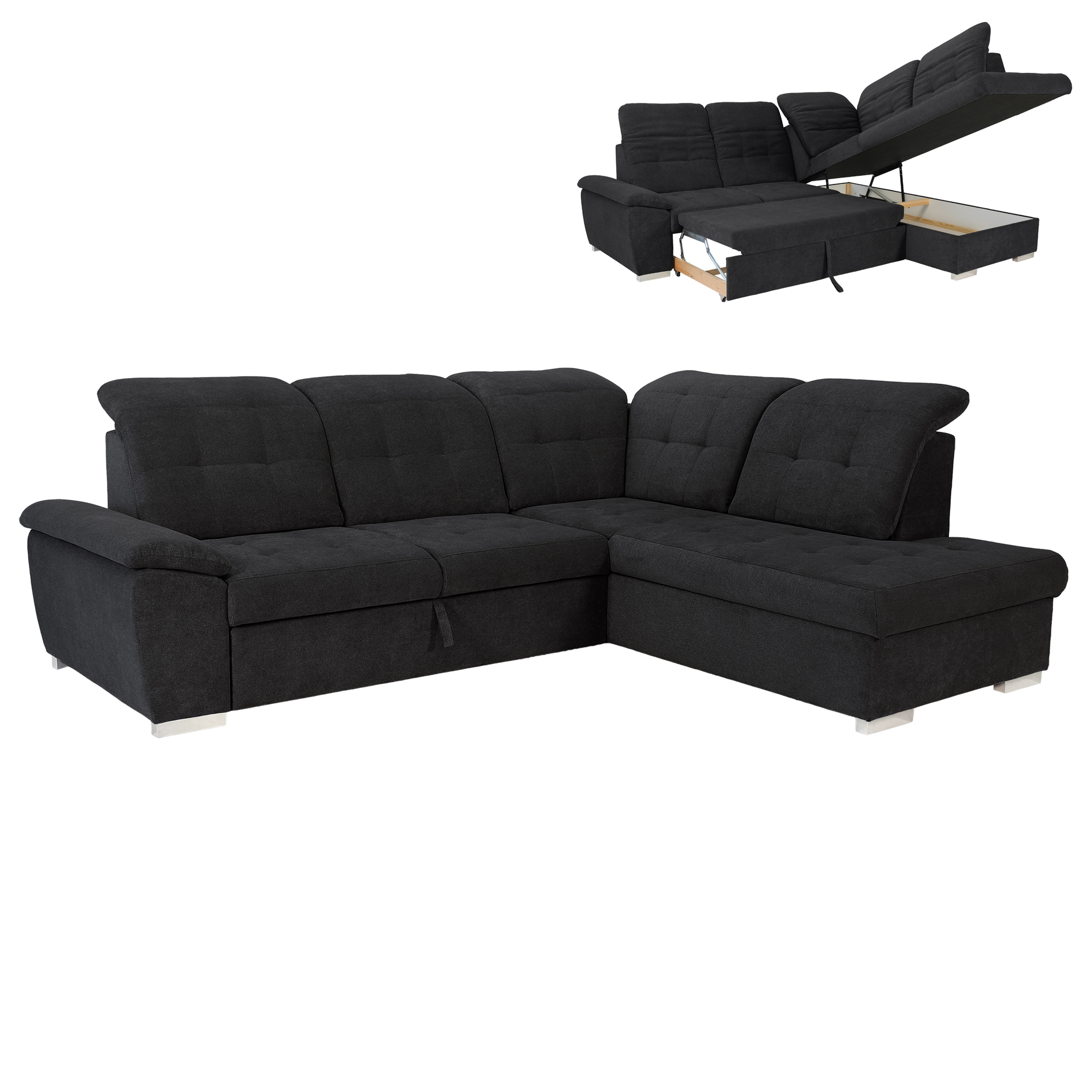Ecksofa - black - Liegefunktion - Recamiere rechts