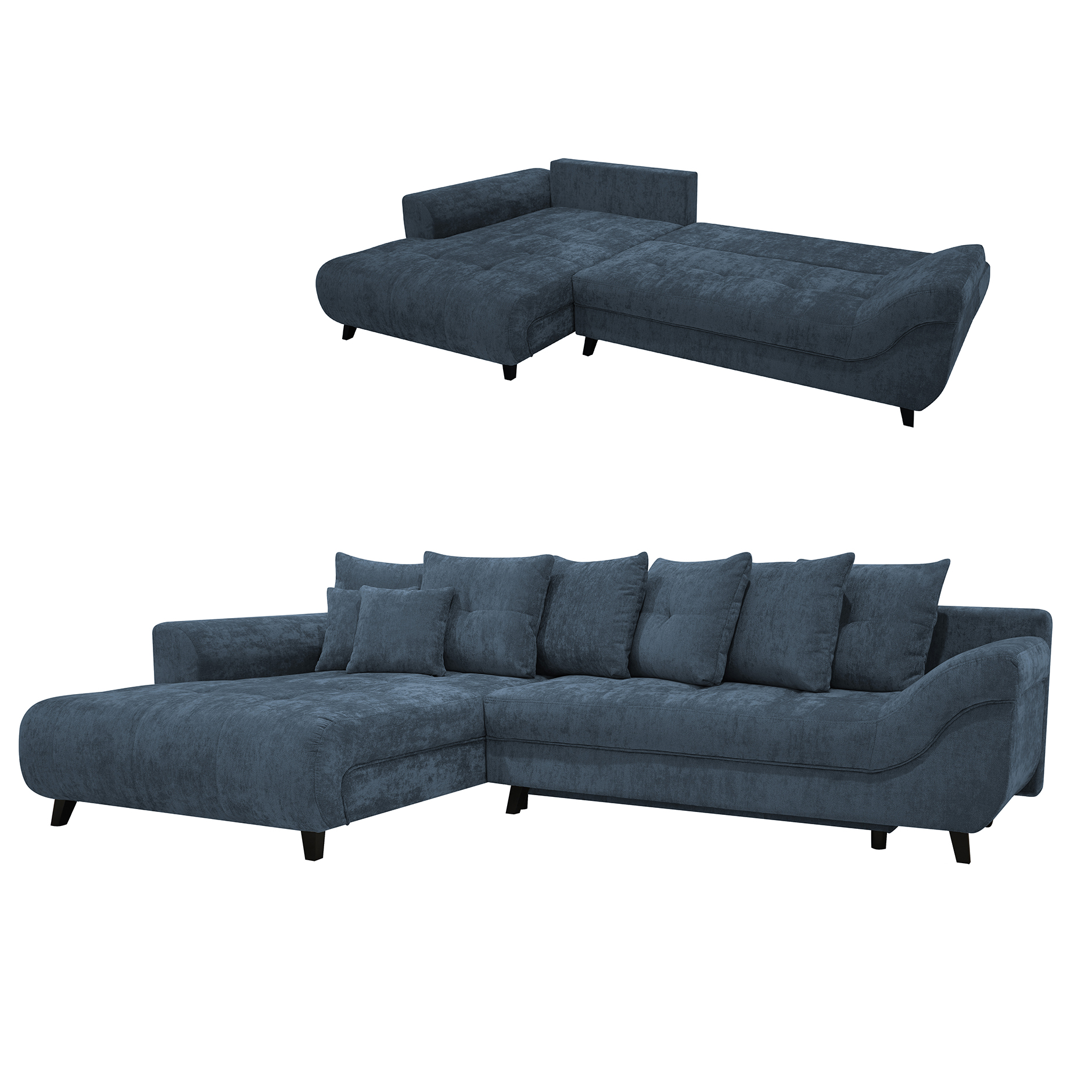 Ecksofa - blau - Chenille - Staukasten - Recamiere links
