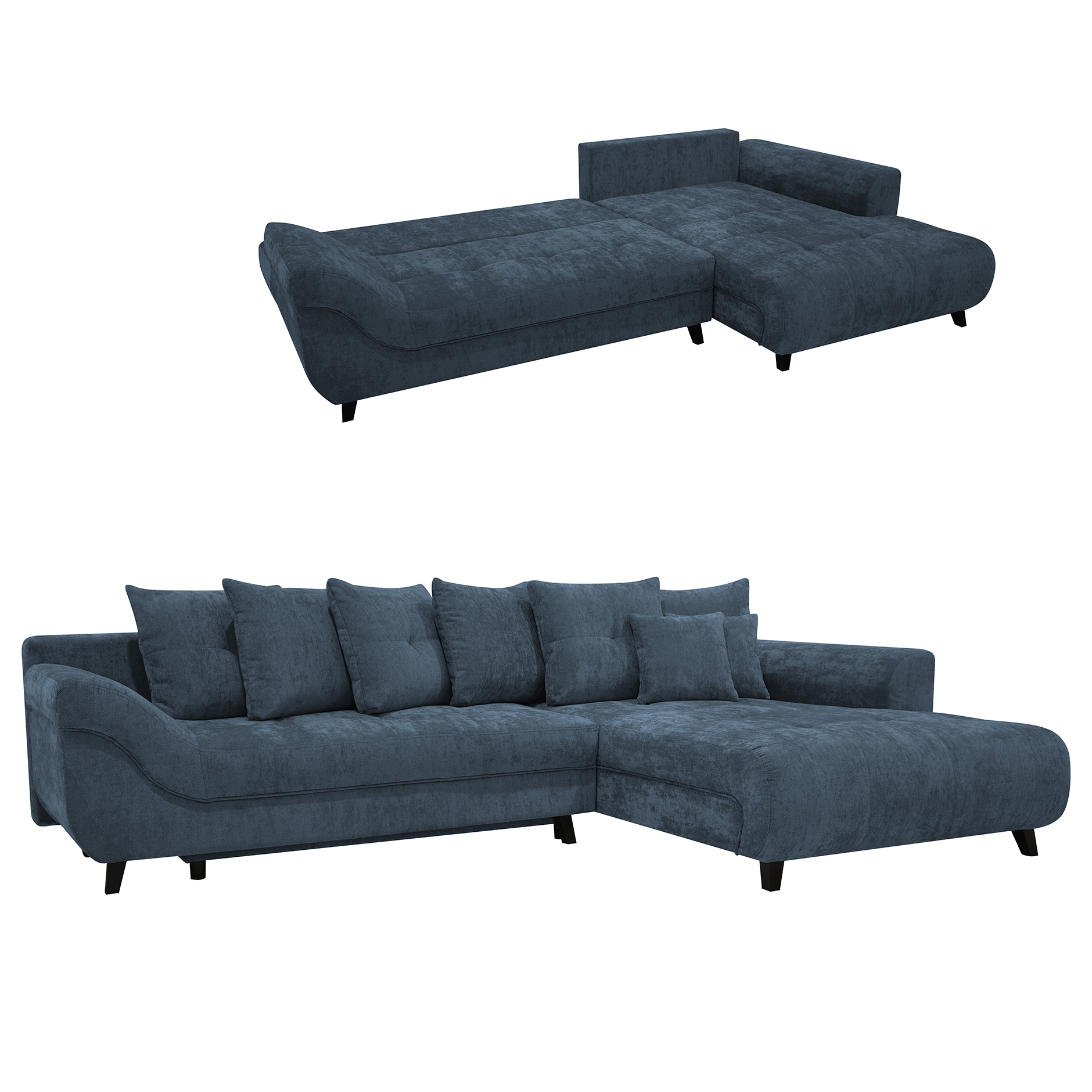 Ecksofa - blau - Chenille - Staukasten - Recamiere rechts