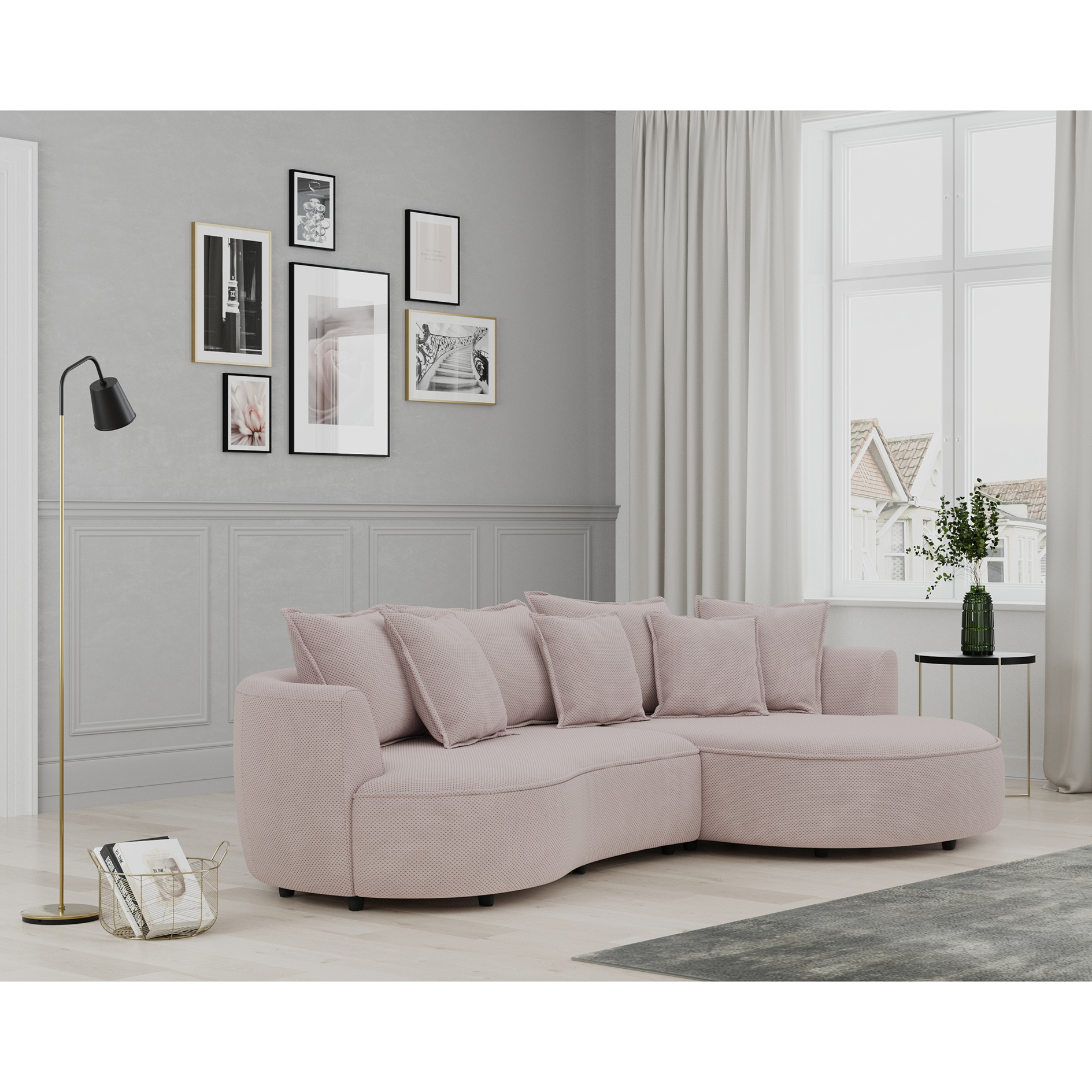Ecksofa - blossom - Samt - 287 cm - Recamiere rechts