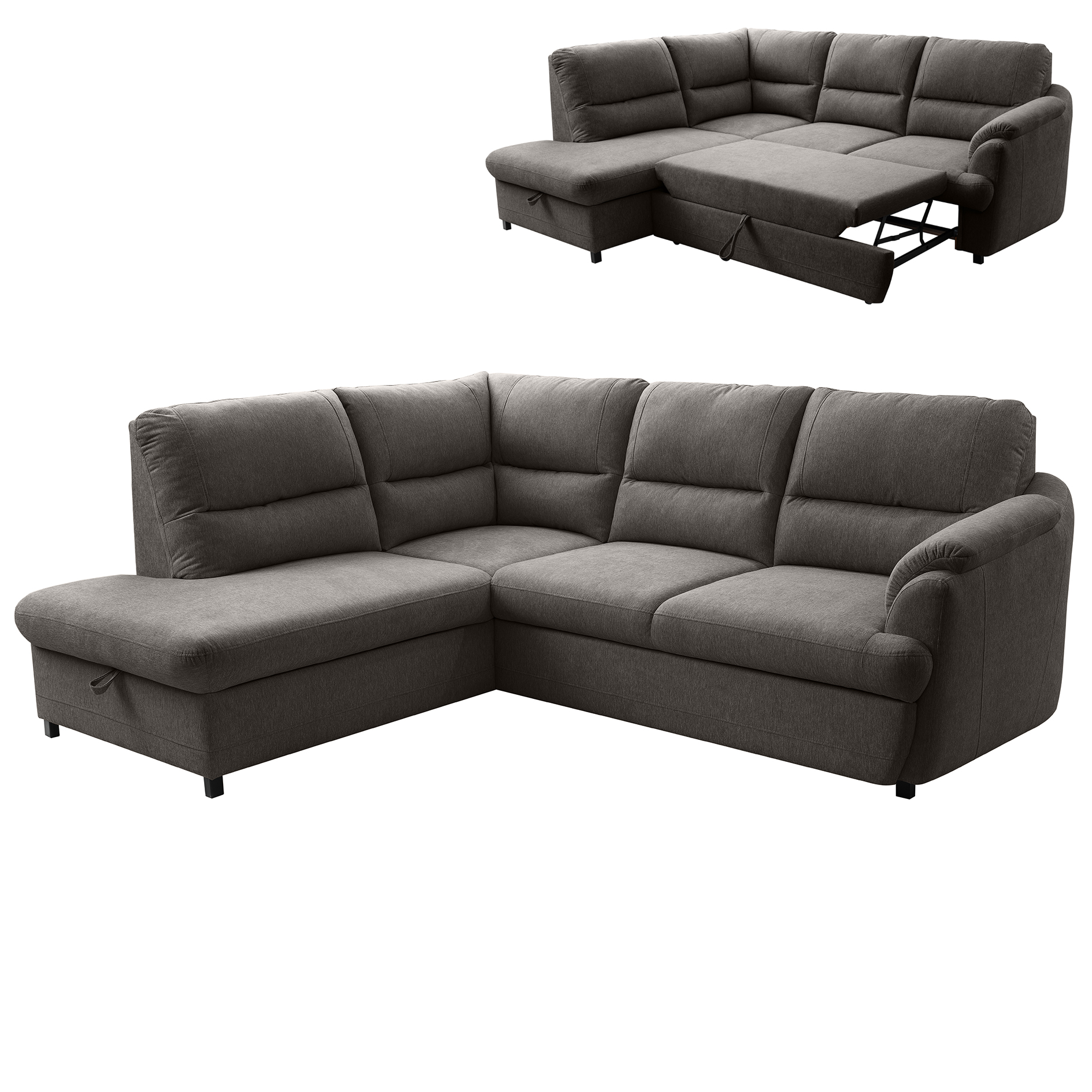 Ecksofa - braun - Liegefunktion - Staukasten - Ottomane links