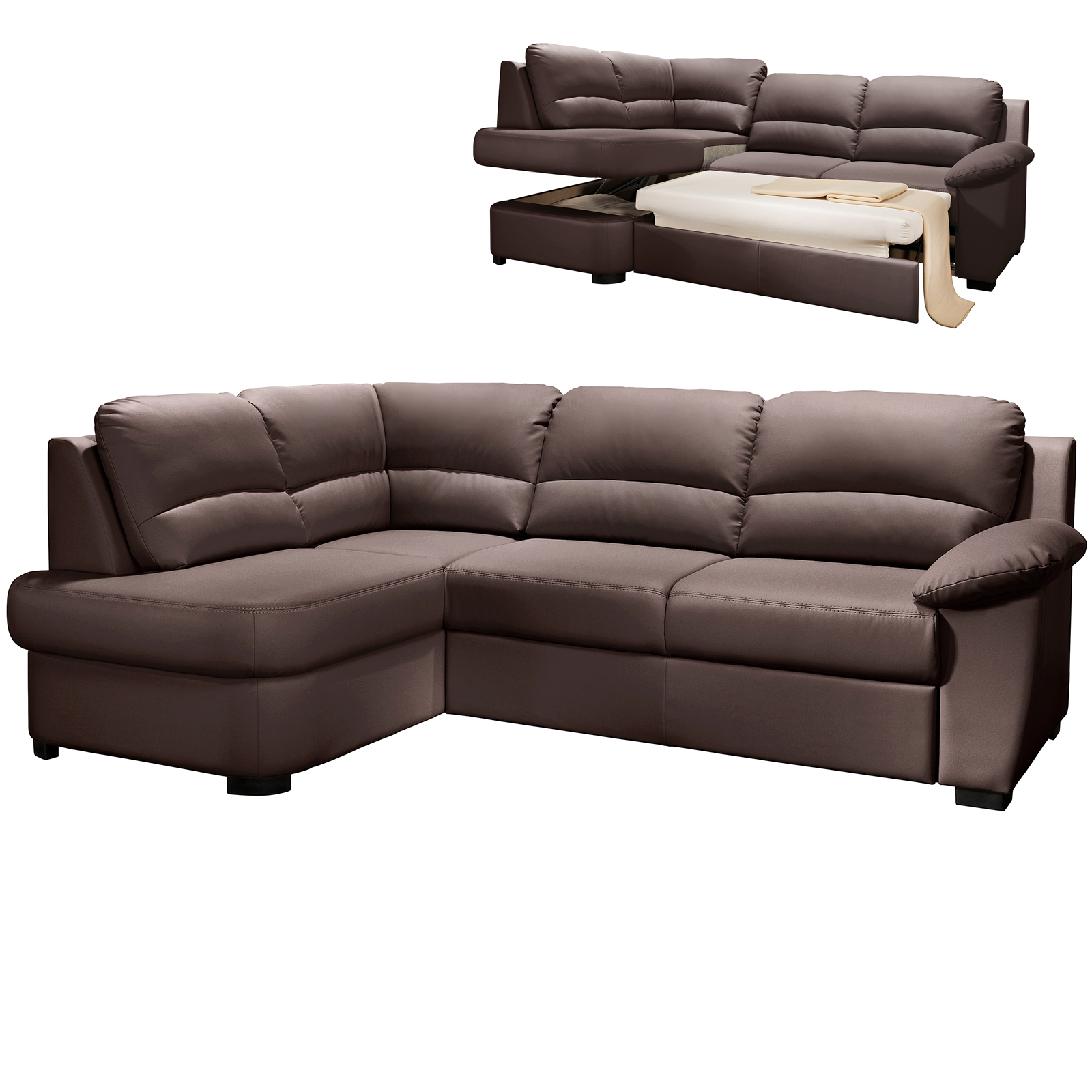 Ecksofa - coffee - Kunstleder - Liegefunktion - Ottomane links