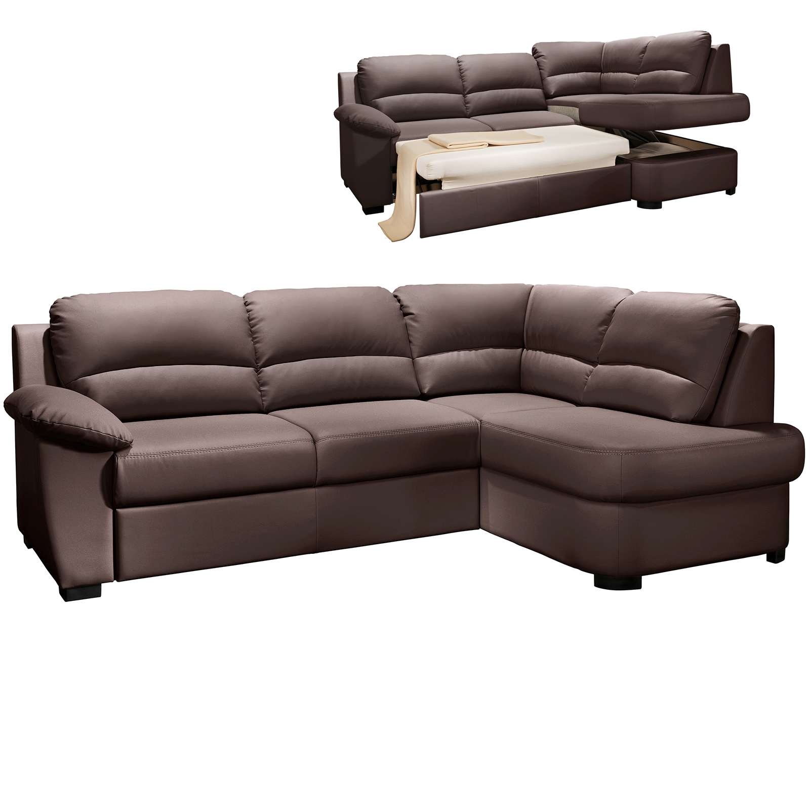 Ecksofa - coffee - Kunstleder - Liegefunktion - Ottomane rechts