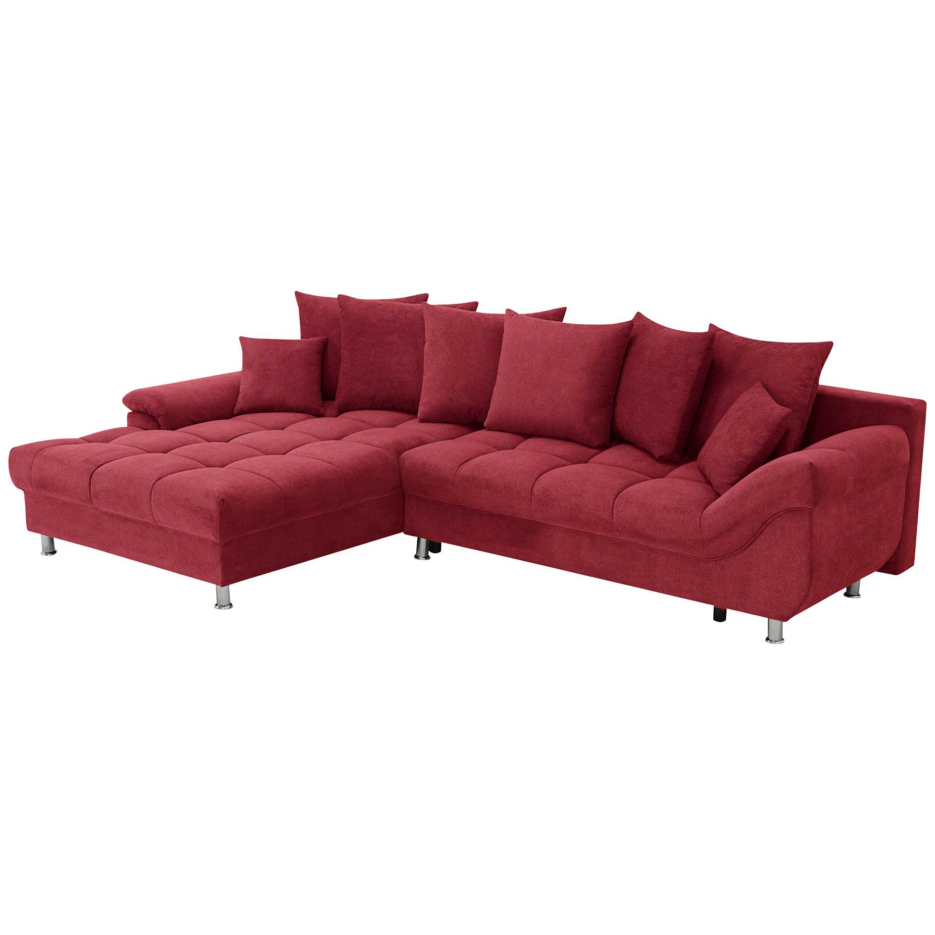 Ecksofa - cranberry - Liegefunktion - Staukasten - mit Kissen - Ottomane links