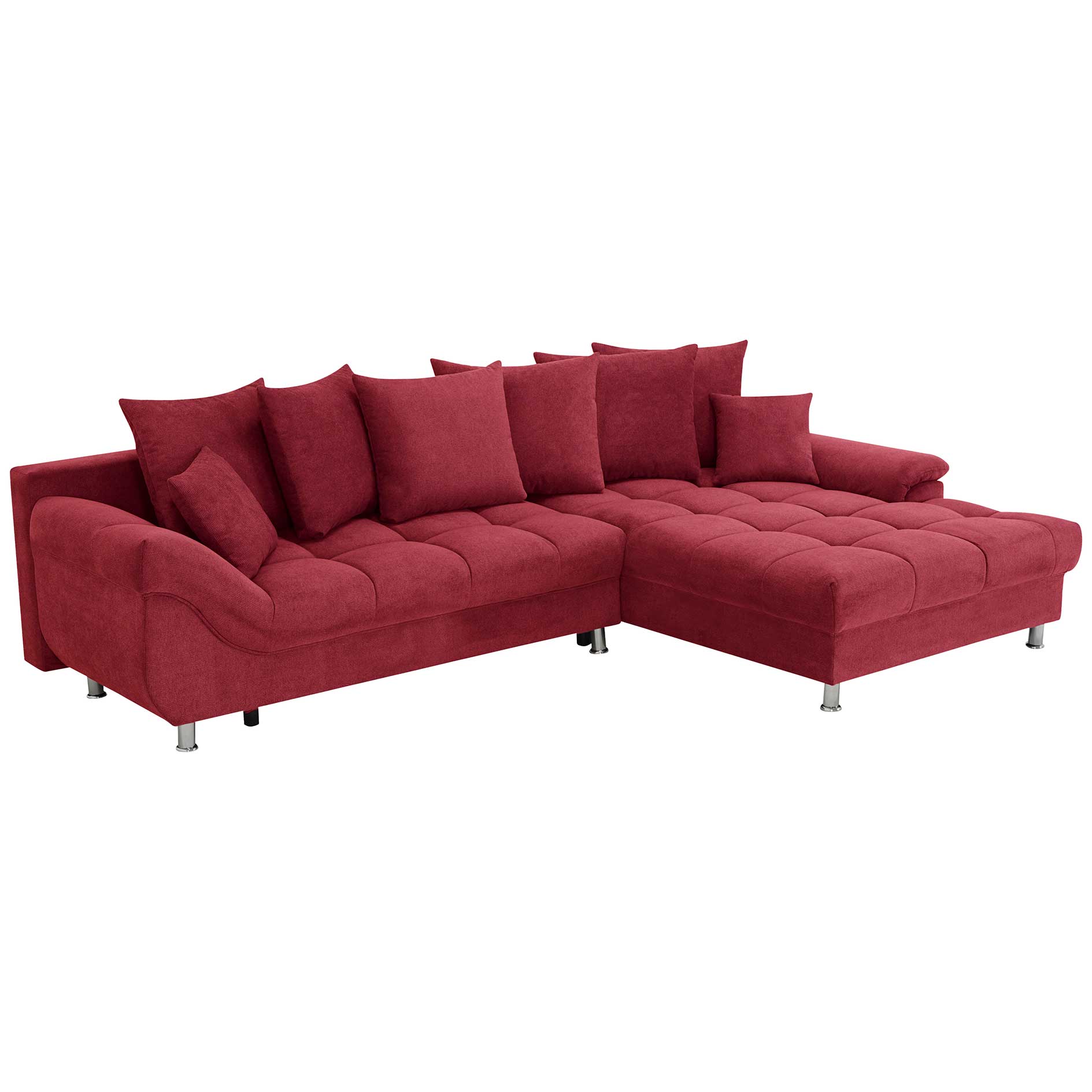Ecksofa - cranberry - Liegefunktion - Staukasten - mit Kissen - Ottomane rechts