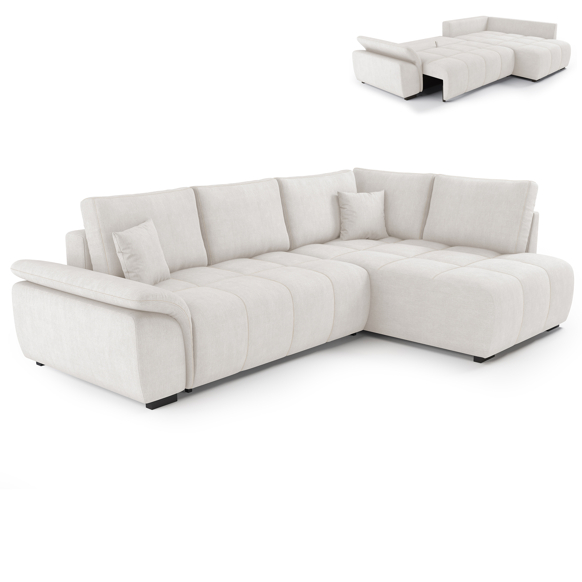 Ecksofa - cream - Boxspringfederung - Staukasten - Dauerschläfer