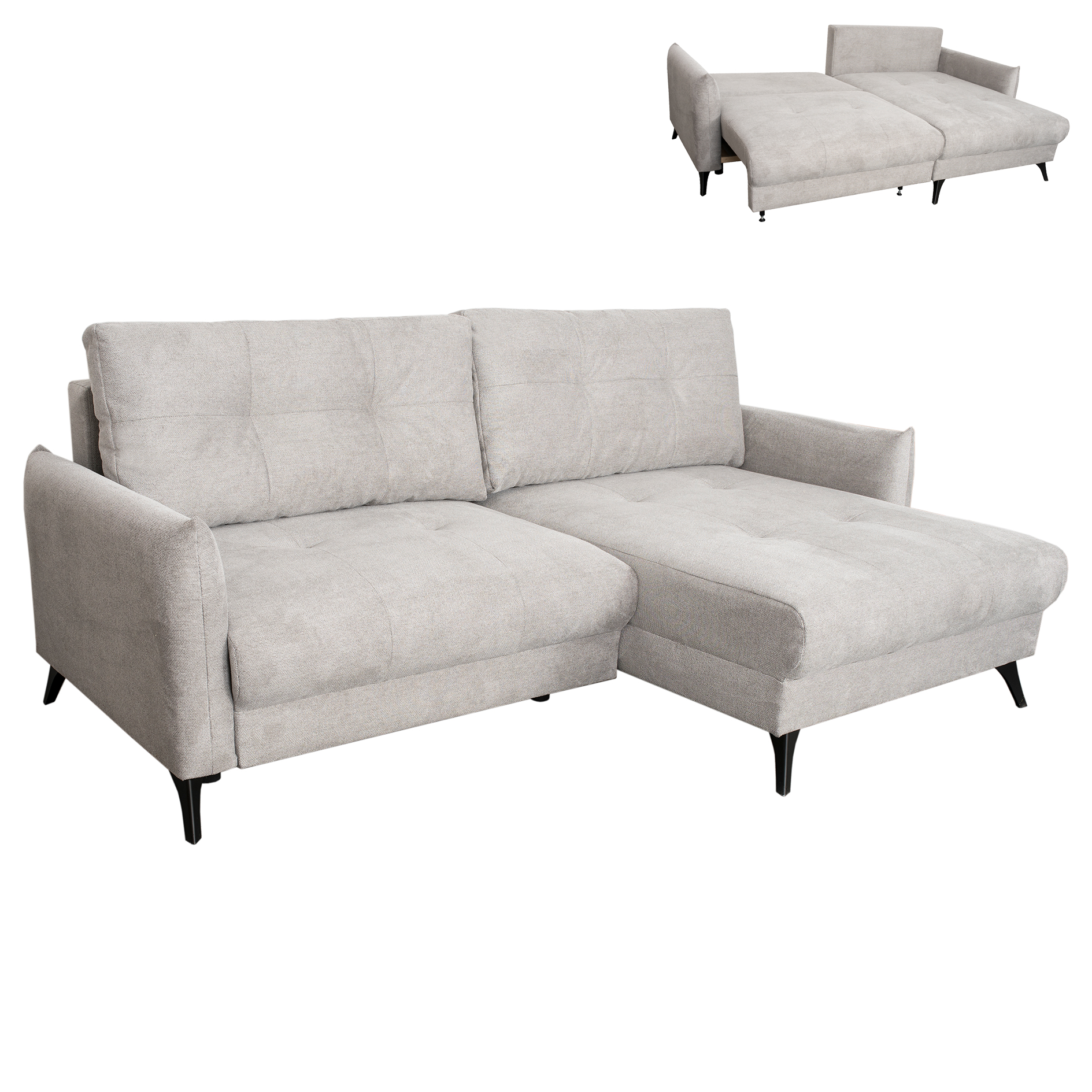 Ecksofa - cream - Liegefunktion - Staukasten - beidseitig montierbar