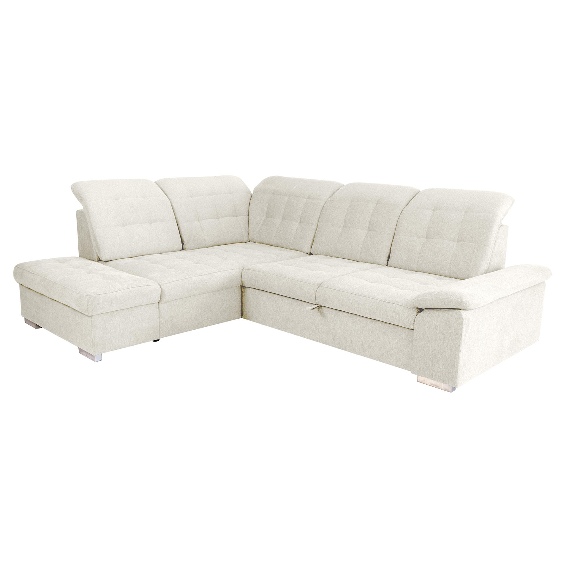 Ecksofa - cream - Liegefunktion und Staukasten - Ottomane links