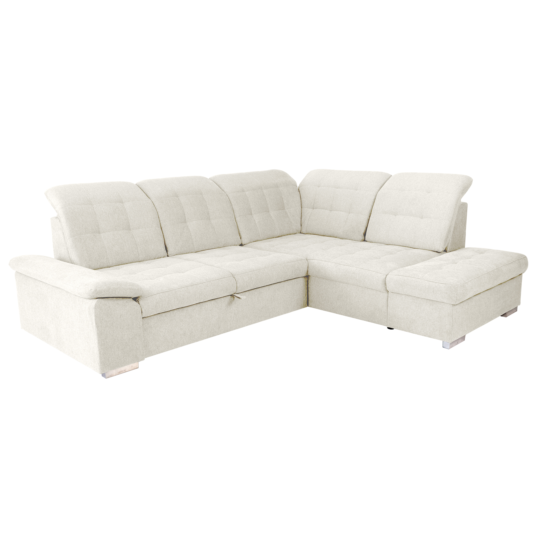 Ecksofa - cream - Liegefunktion und Staukasten - Ottomane rechts