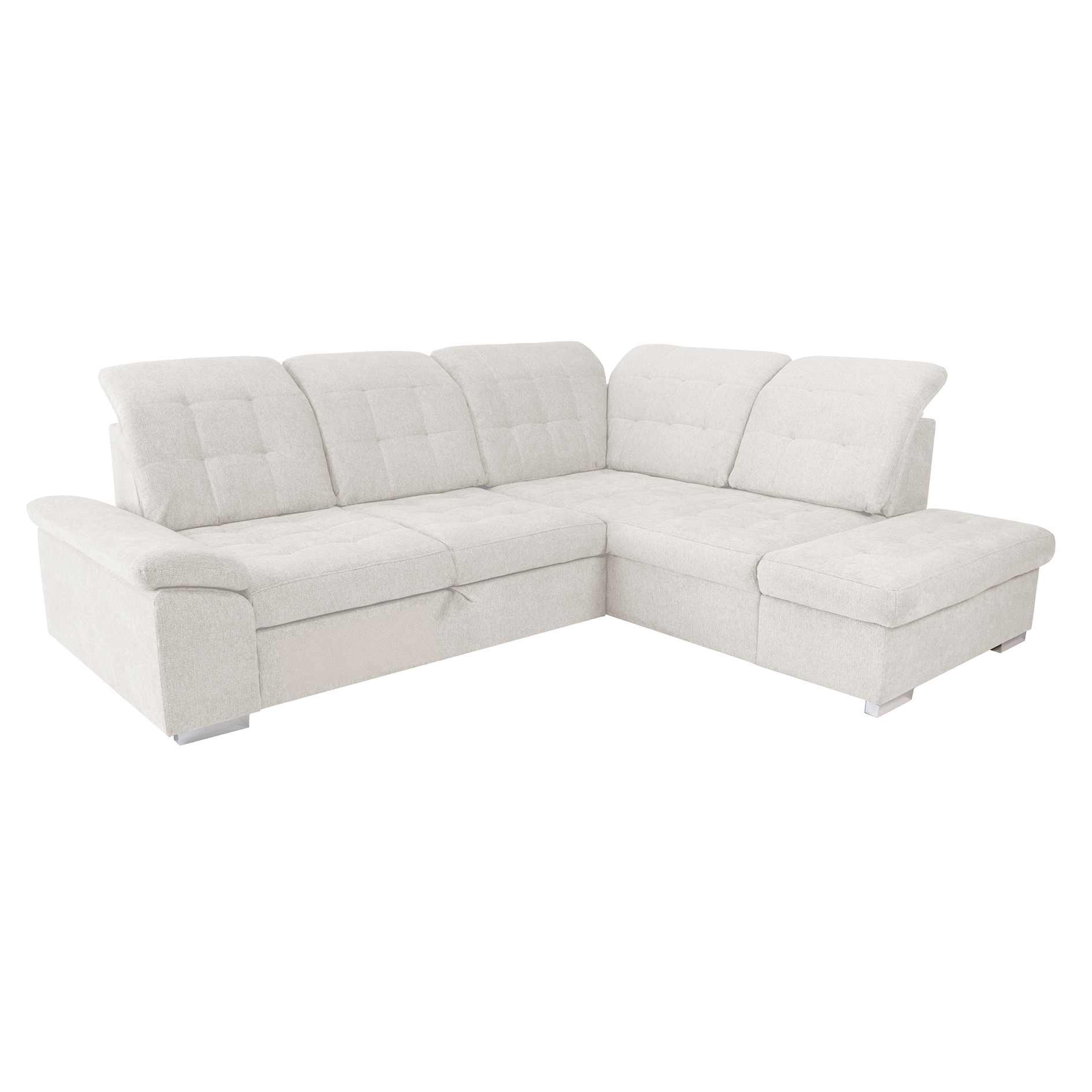Ecksofa - cream - Liegefunktion und Staukasten - Ottomane rechts