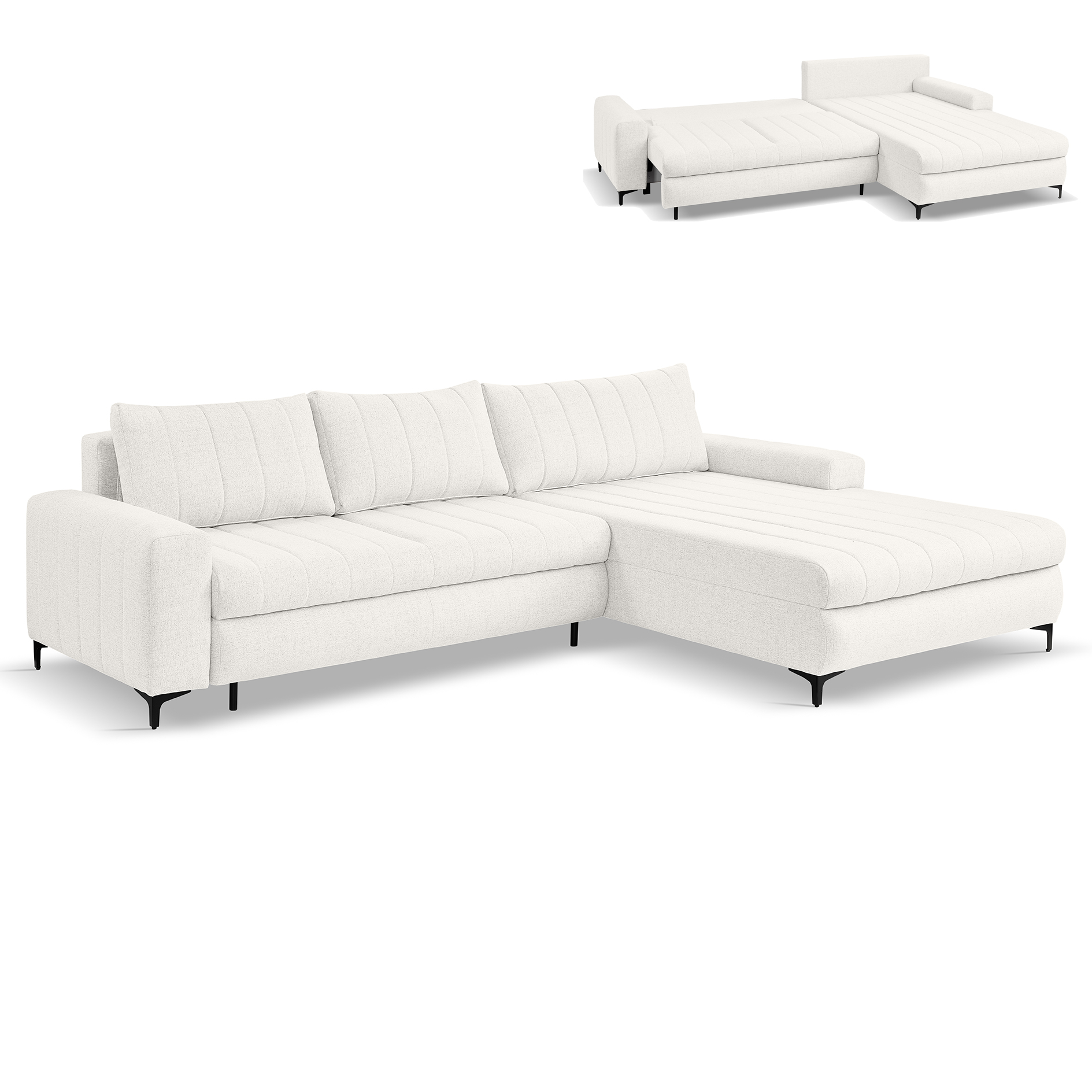 Ecksofa - cream - Liegefunktion und Staukasten