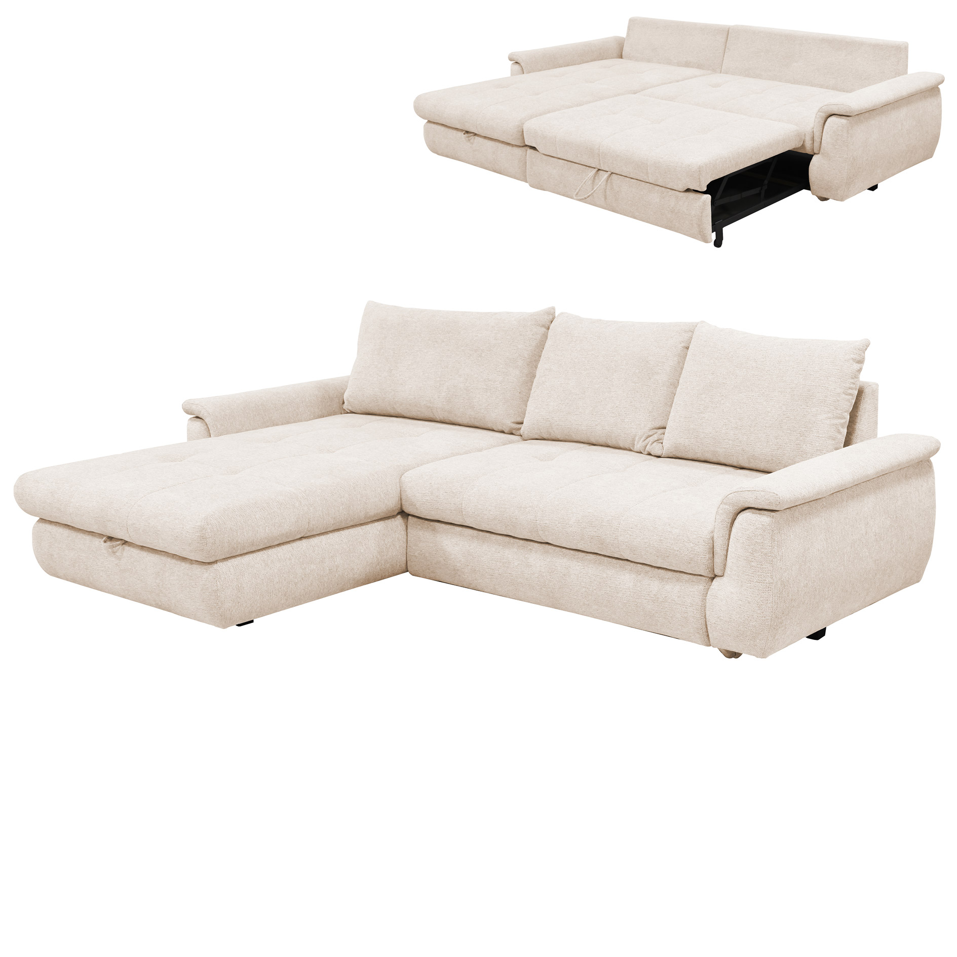Ecksofa - cream - mit Liegefunktion - Staukasten links