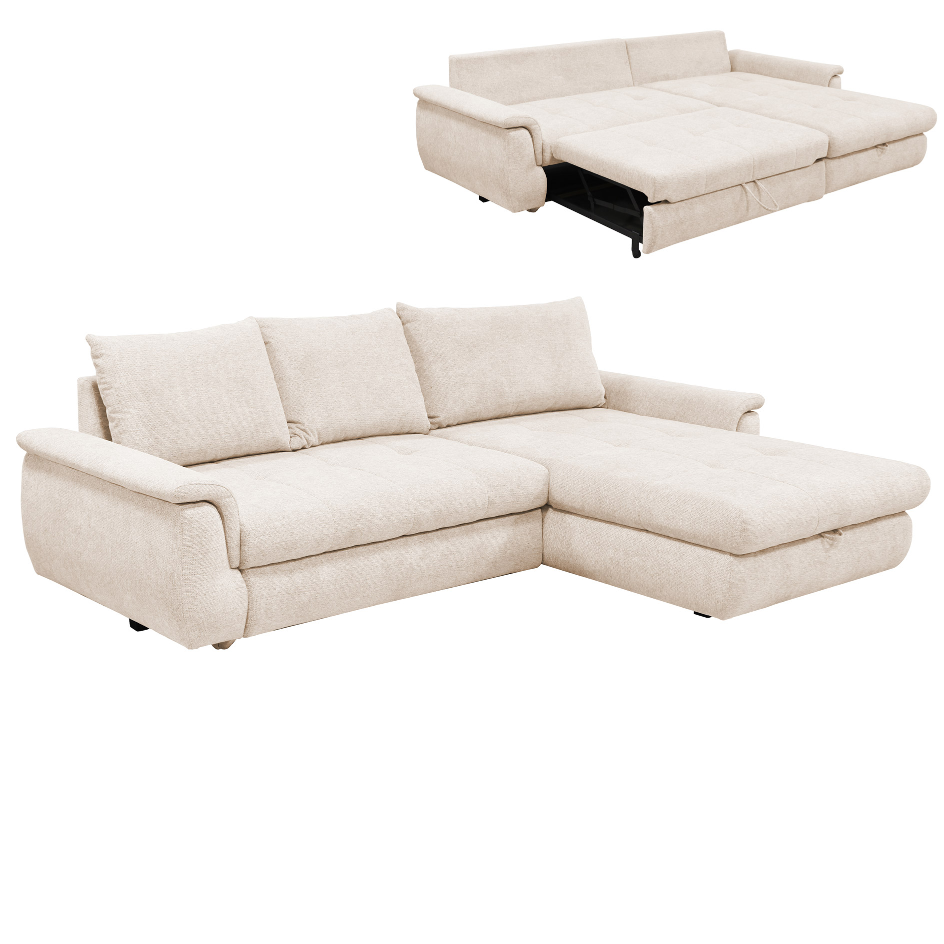 Ecksofa - cream - mit Liegefunktion - Staukasten rechts