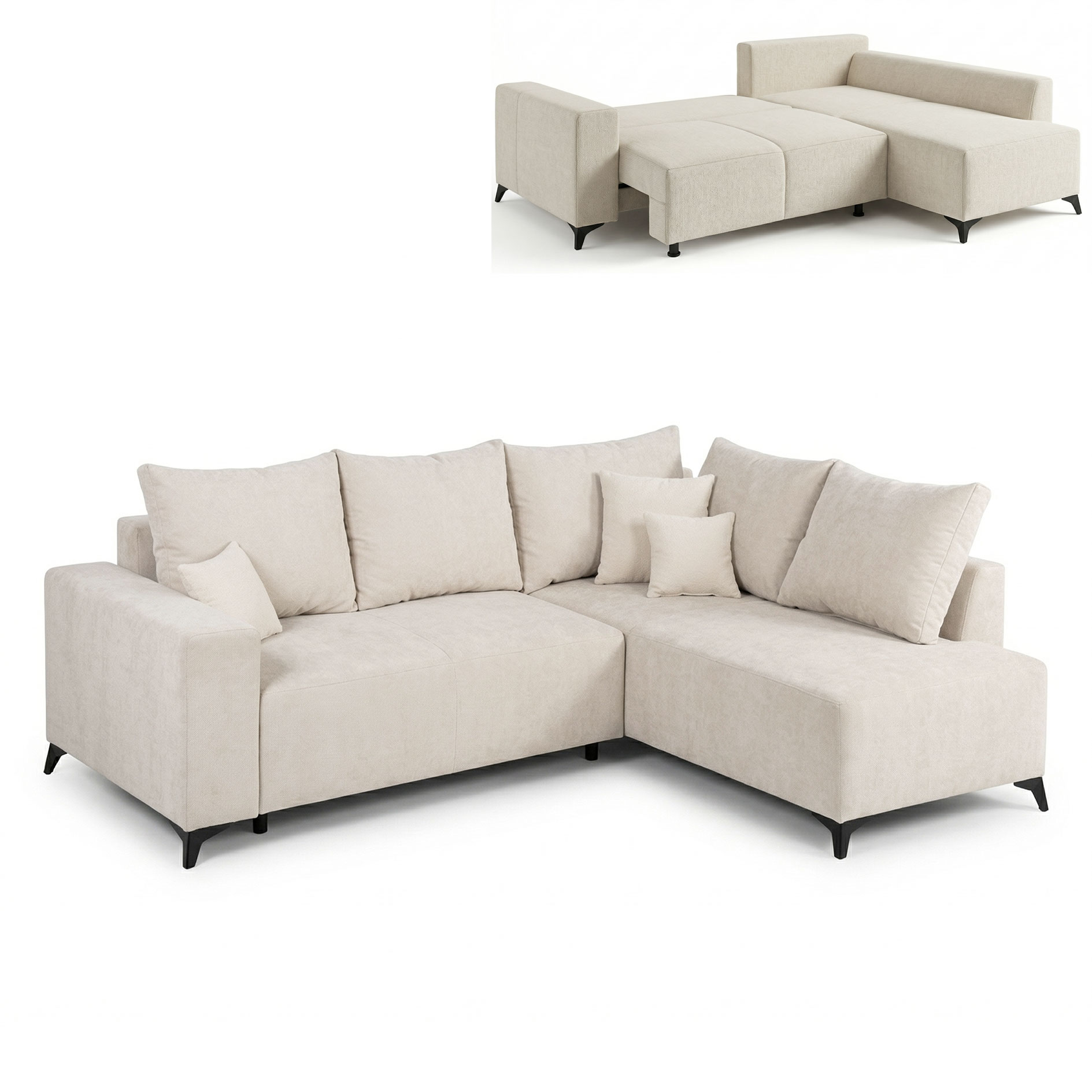Ecksofa - cream - Webstoff - Liegefunktion und Staukasten