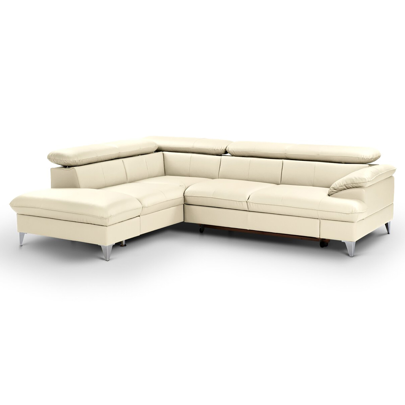 Ecksofa - creme - Leder - mit Funktionen - Recamiere links