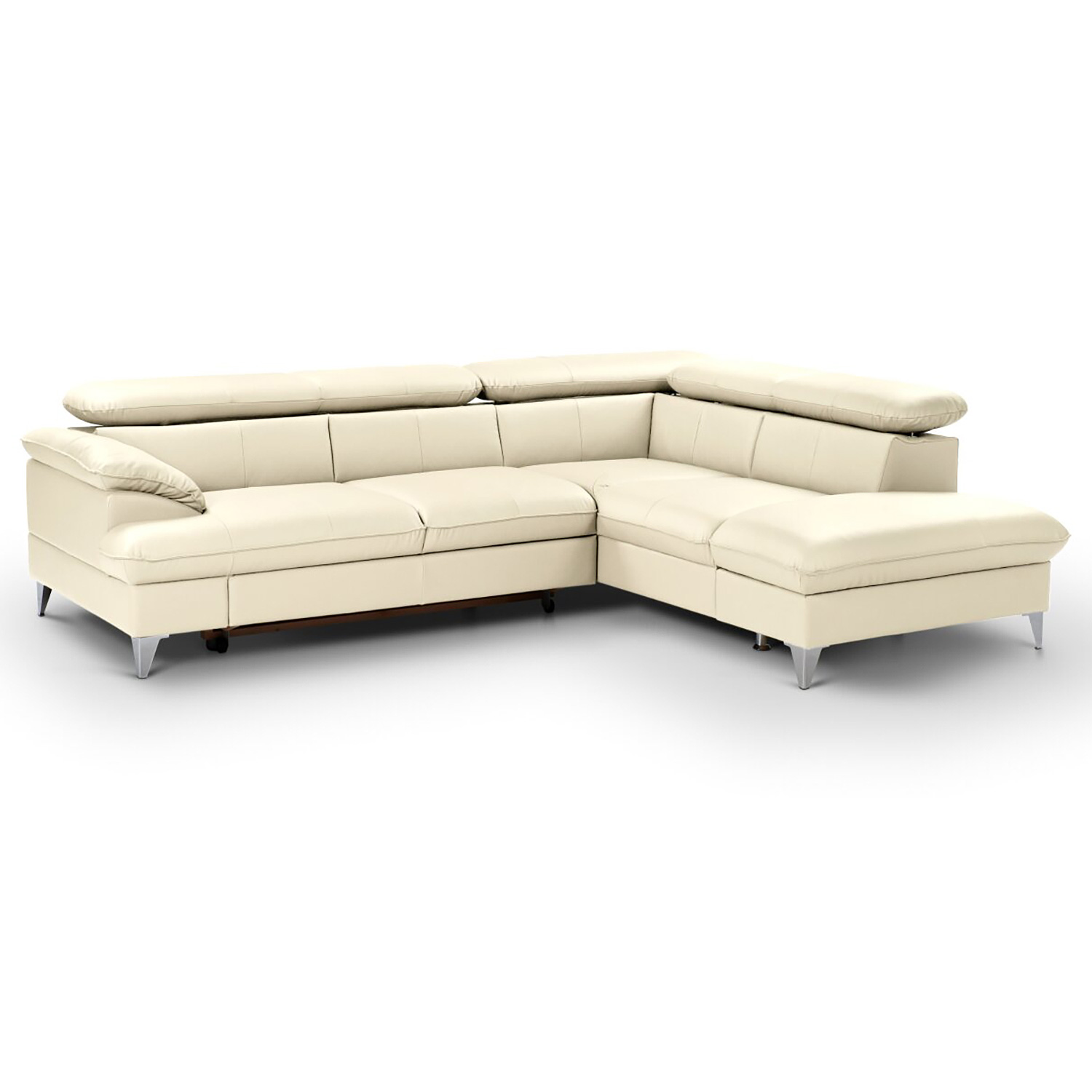 Ecksofa - creme - Leder - mit Funktionen - Recamiere rechts