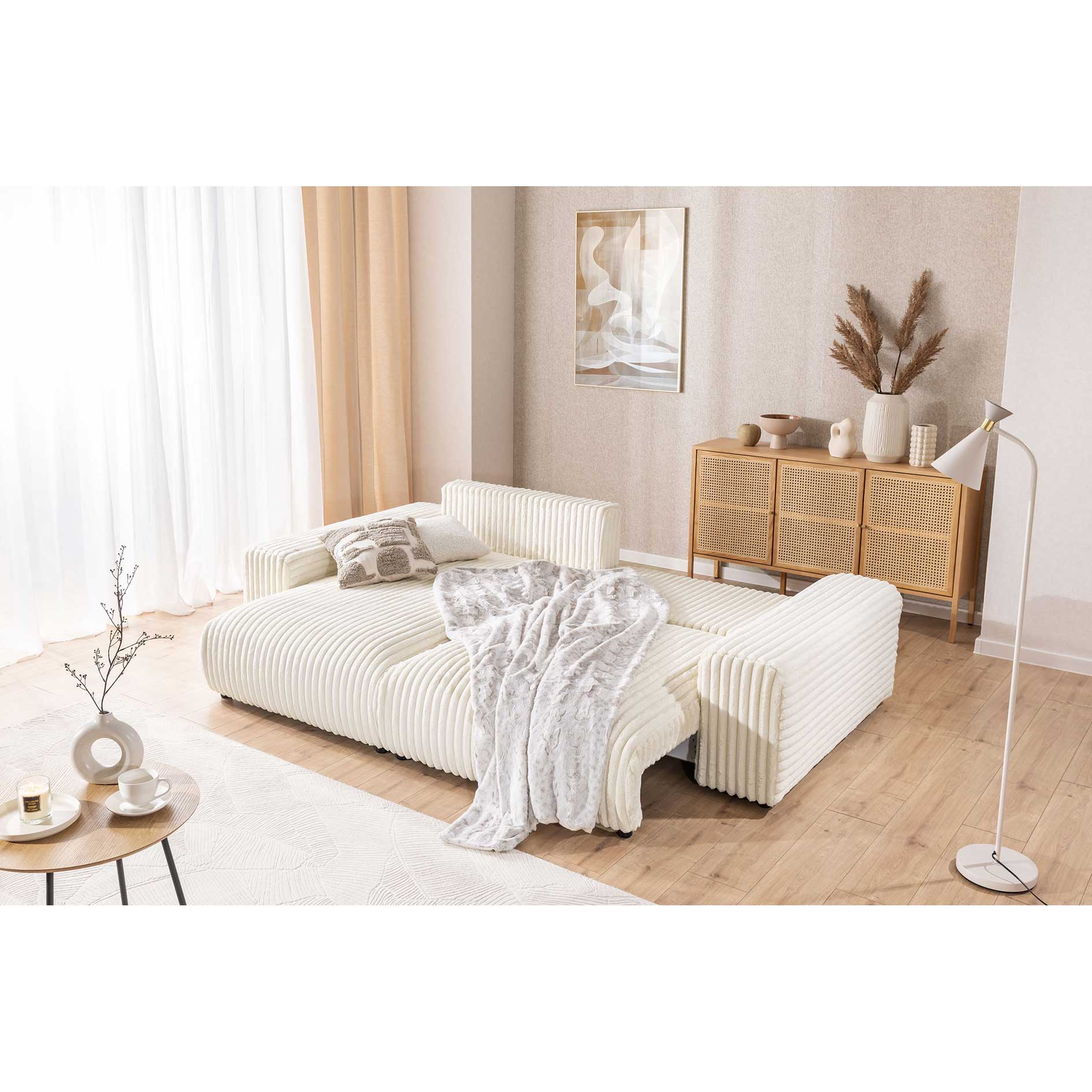 Ecksofa - creme - Liegefuntkion - Staukasten - Cord