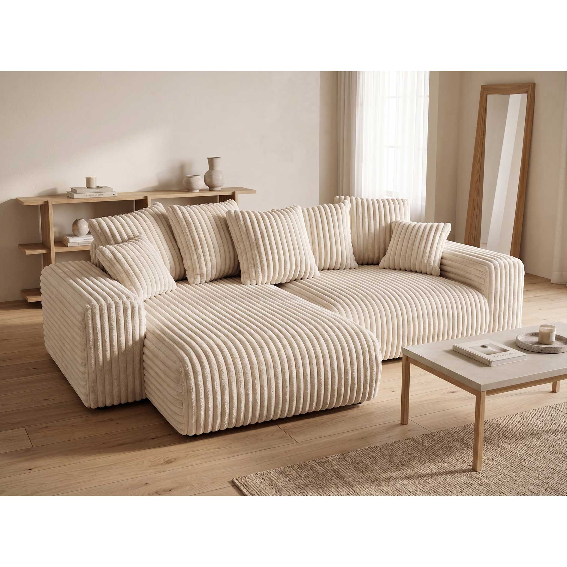 Ecksofa - creme - Liegefuntkion - Staukasten - Cord