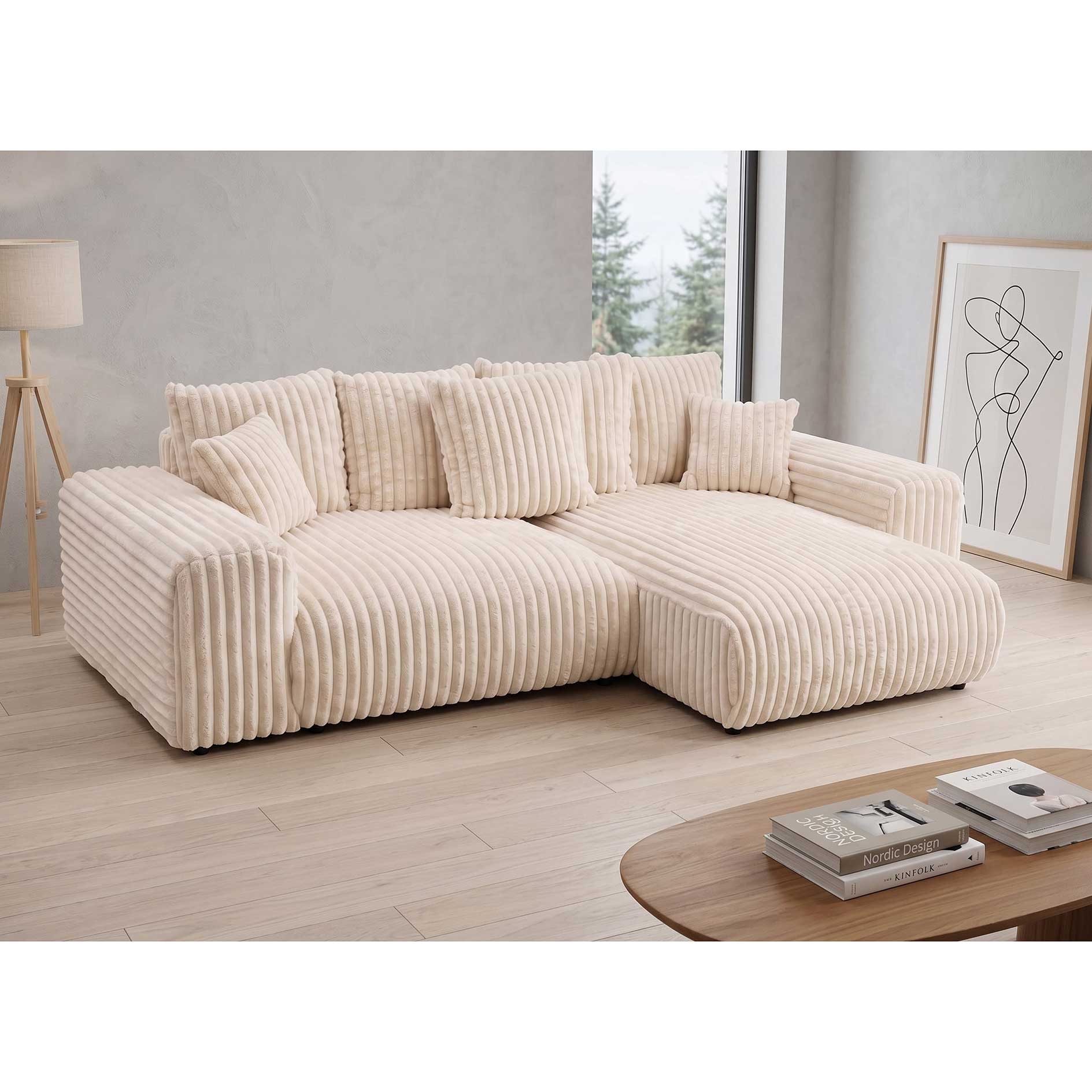Ecksofa - creme - Liegefuntkion - Staukasten - Cord