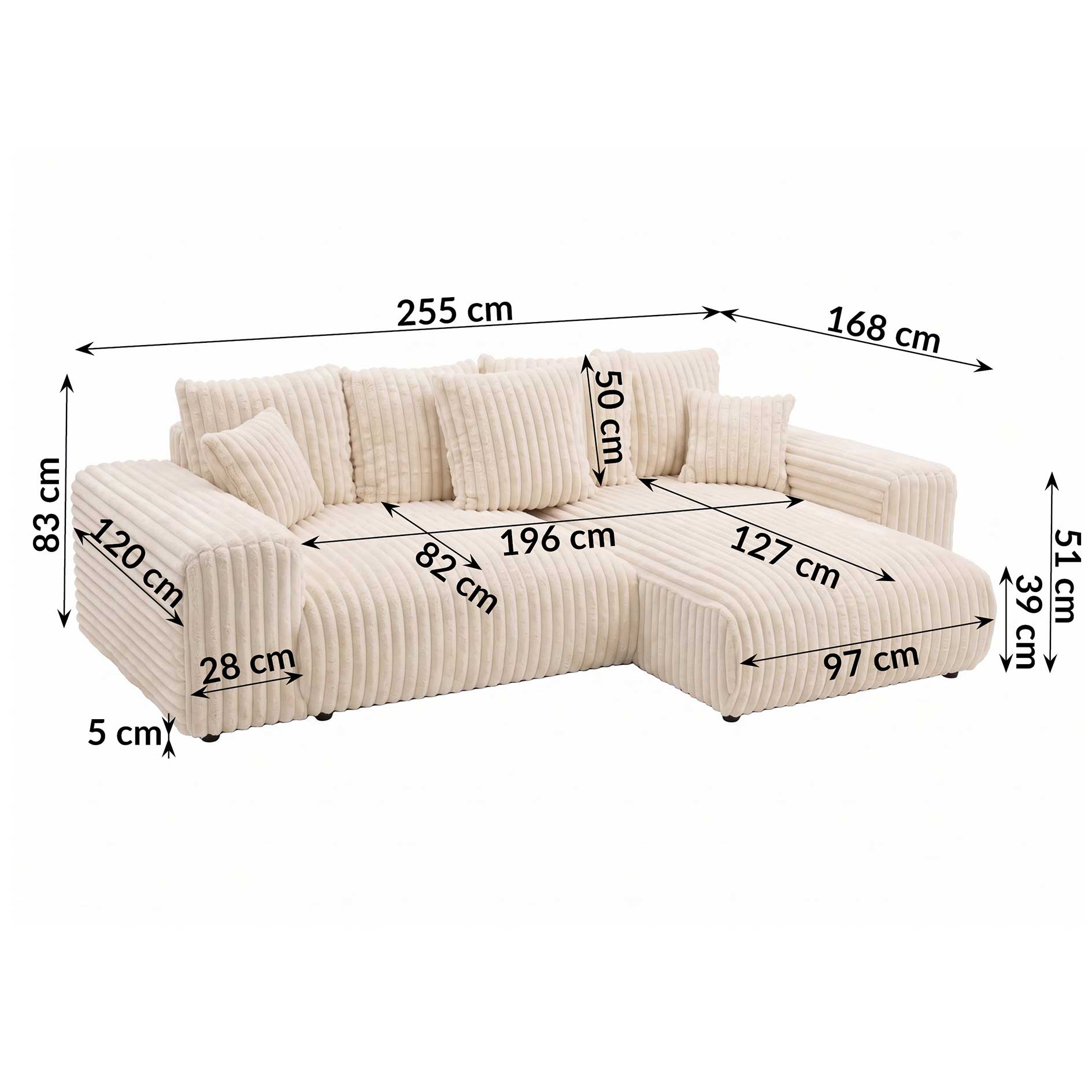 Ecksofa - creme - Liegefuntkion - Staukasten - Cord