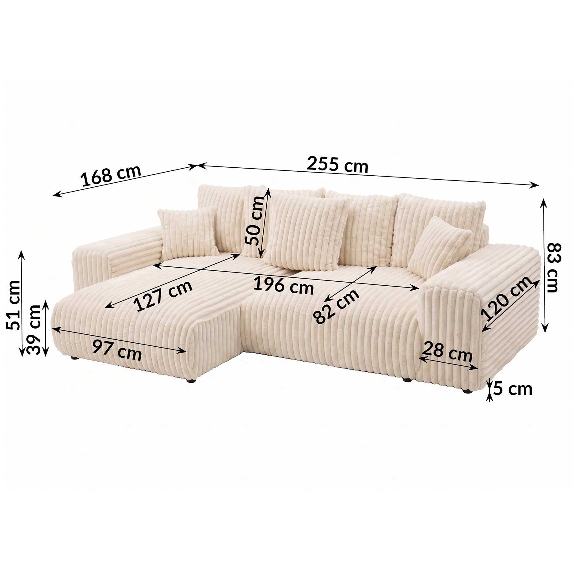 Ecksofa - creme - Liegefuntkion - Staukasten - Cord