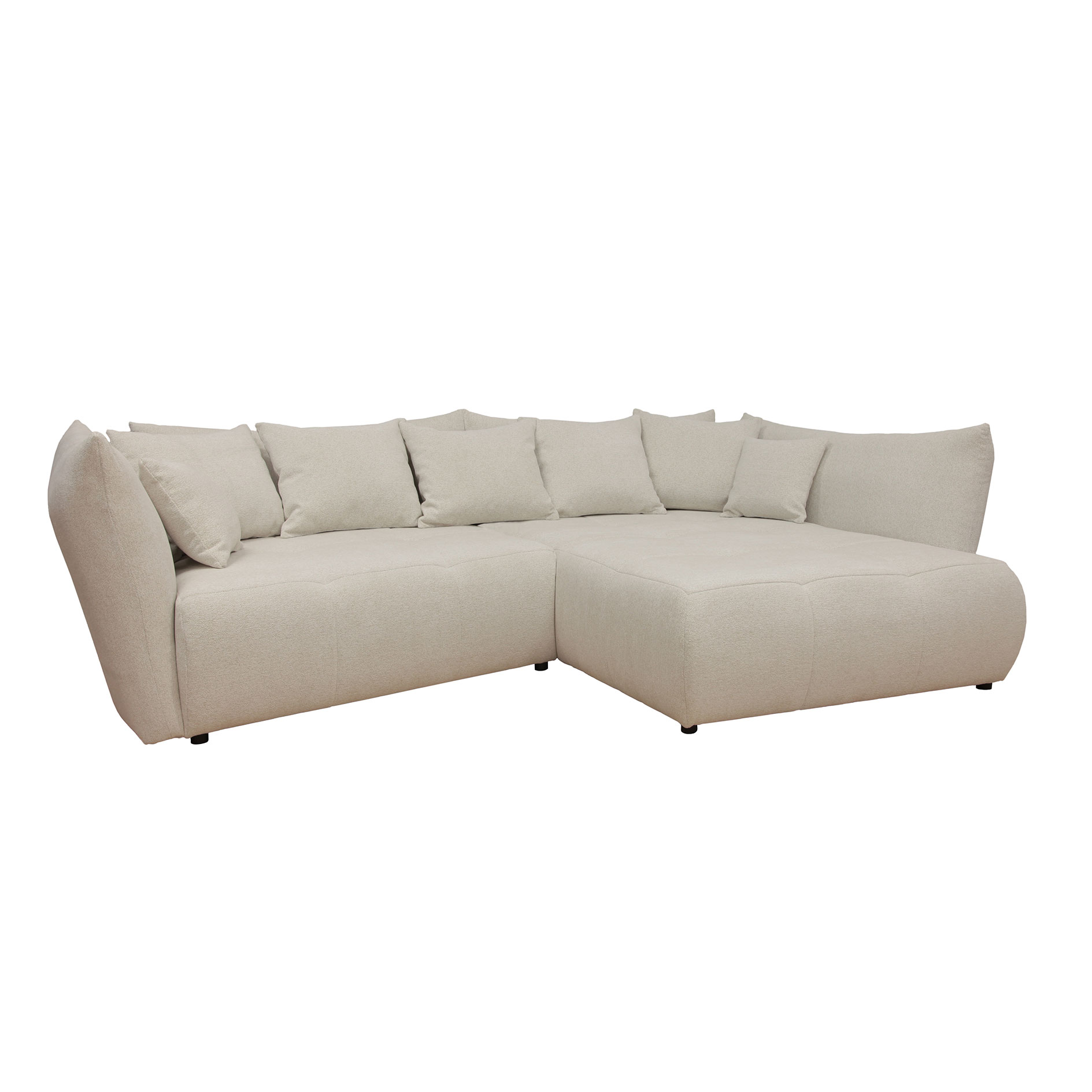 Ecksofa - creme - Velours - Ottomane rechts