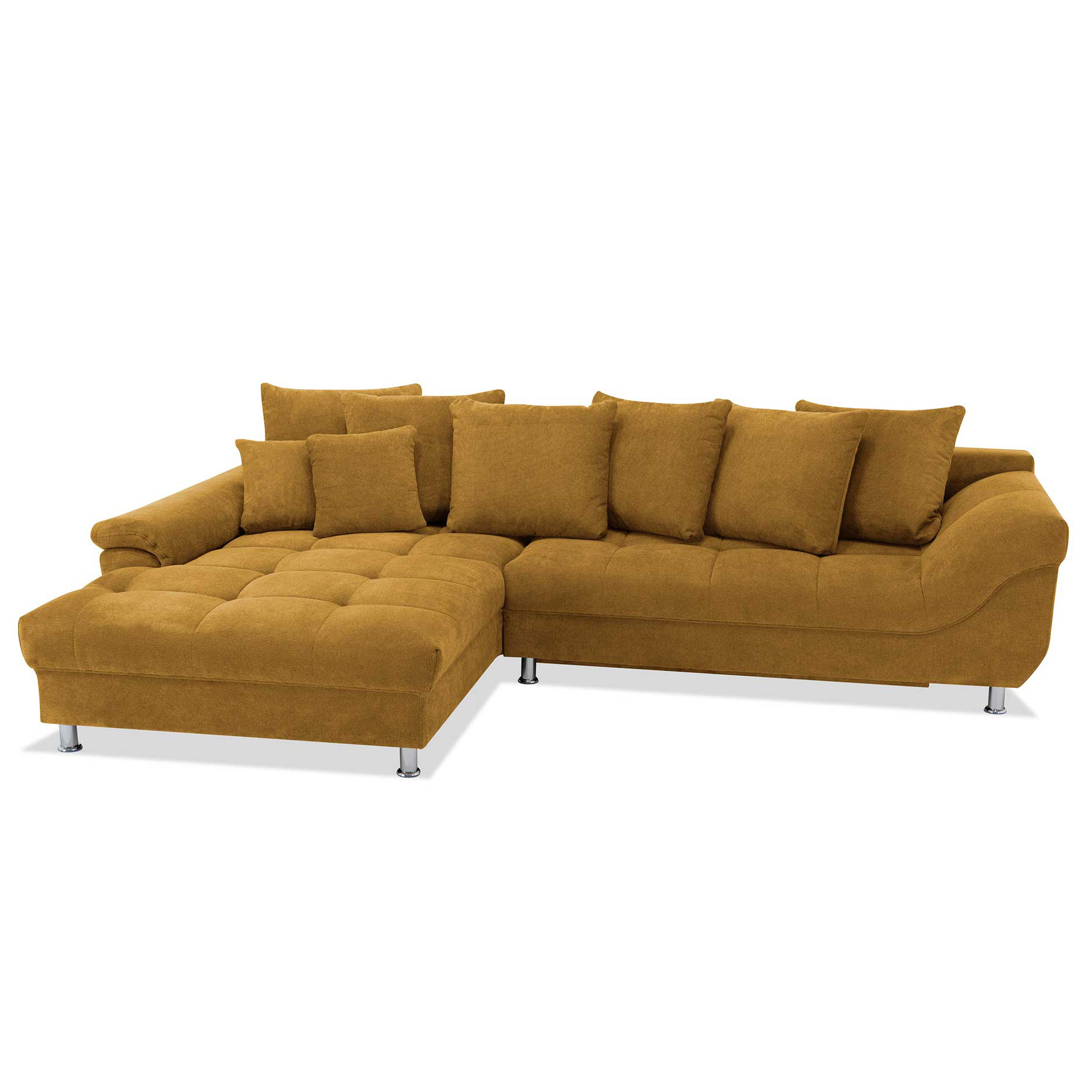 Ecksofa - curcuma - Liegefunktion - Staukasten - mit Kissen - Ottomane links
