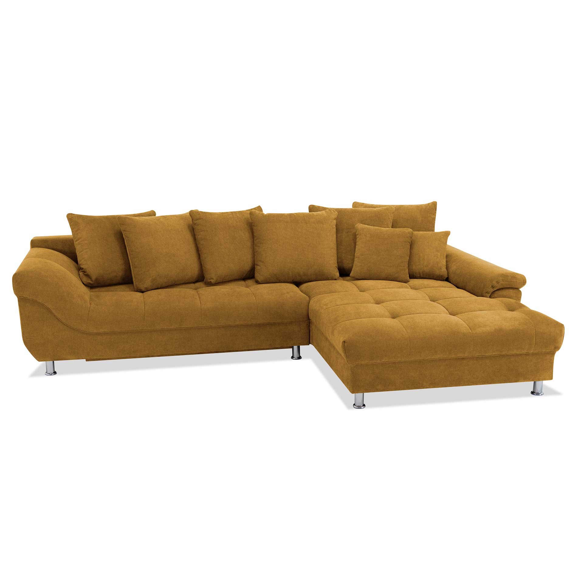 Ecksofa - curcuma - Liegefunktion - Staukasten - mit Kissen - Ottomane rechts