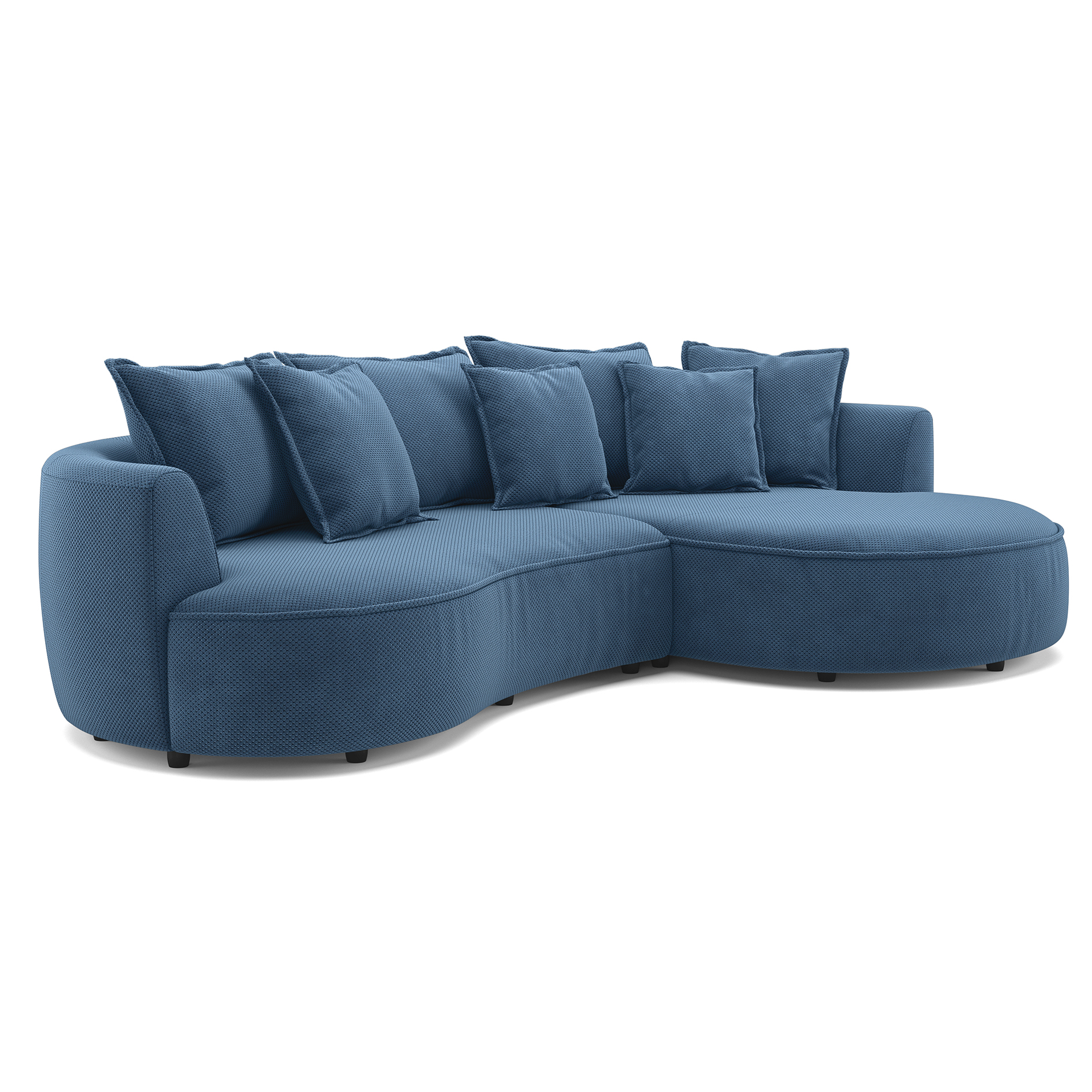 Ecksofa - dark blue - Samt - 287 cm - Recamiere rechts