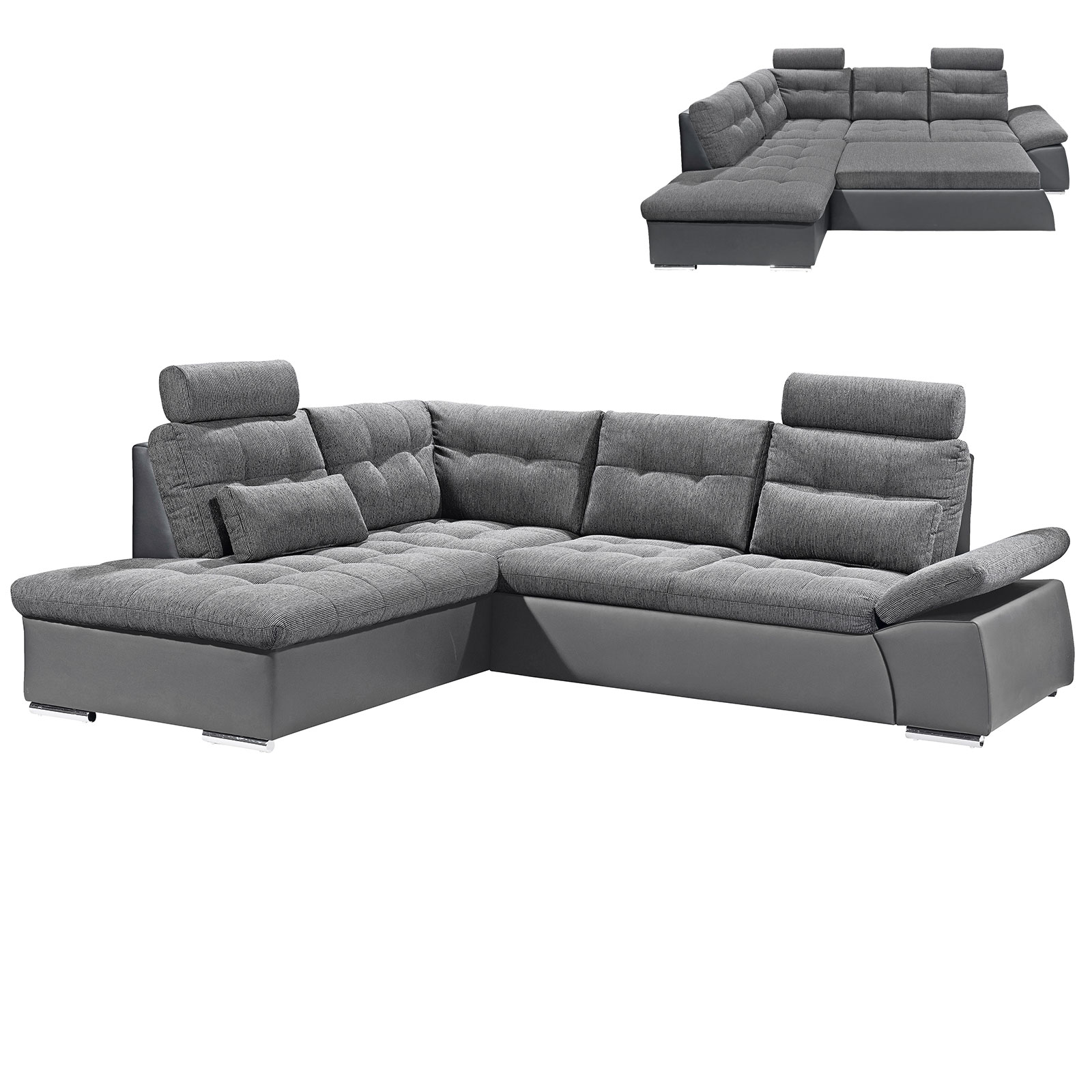 Ecksofa - dark grey-anthrazit - Liegefunktion - Ottomane links
