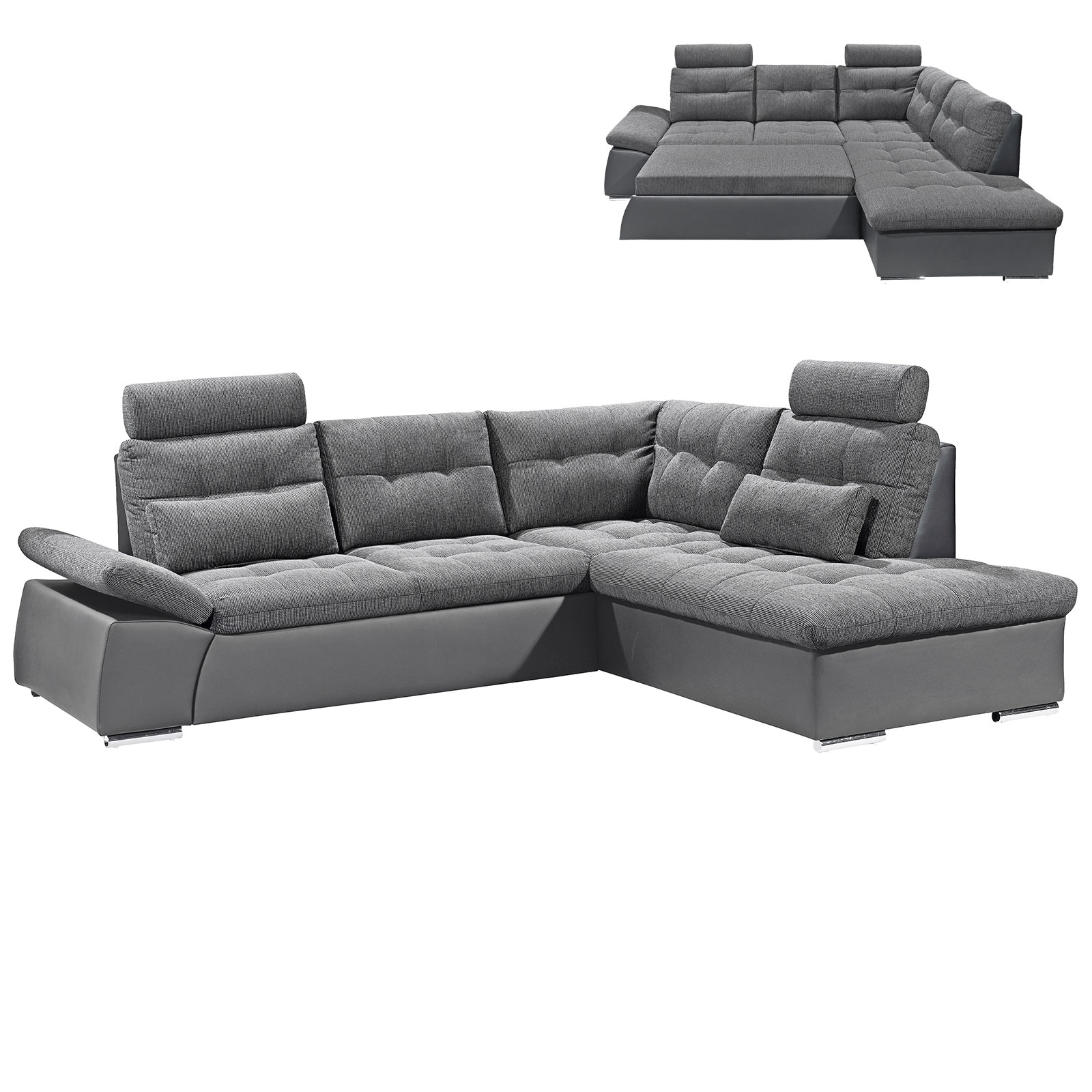 Ecksofa - dark grey-anthrazit - Liegefunktion - Ottomane rechts