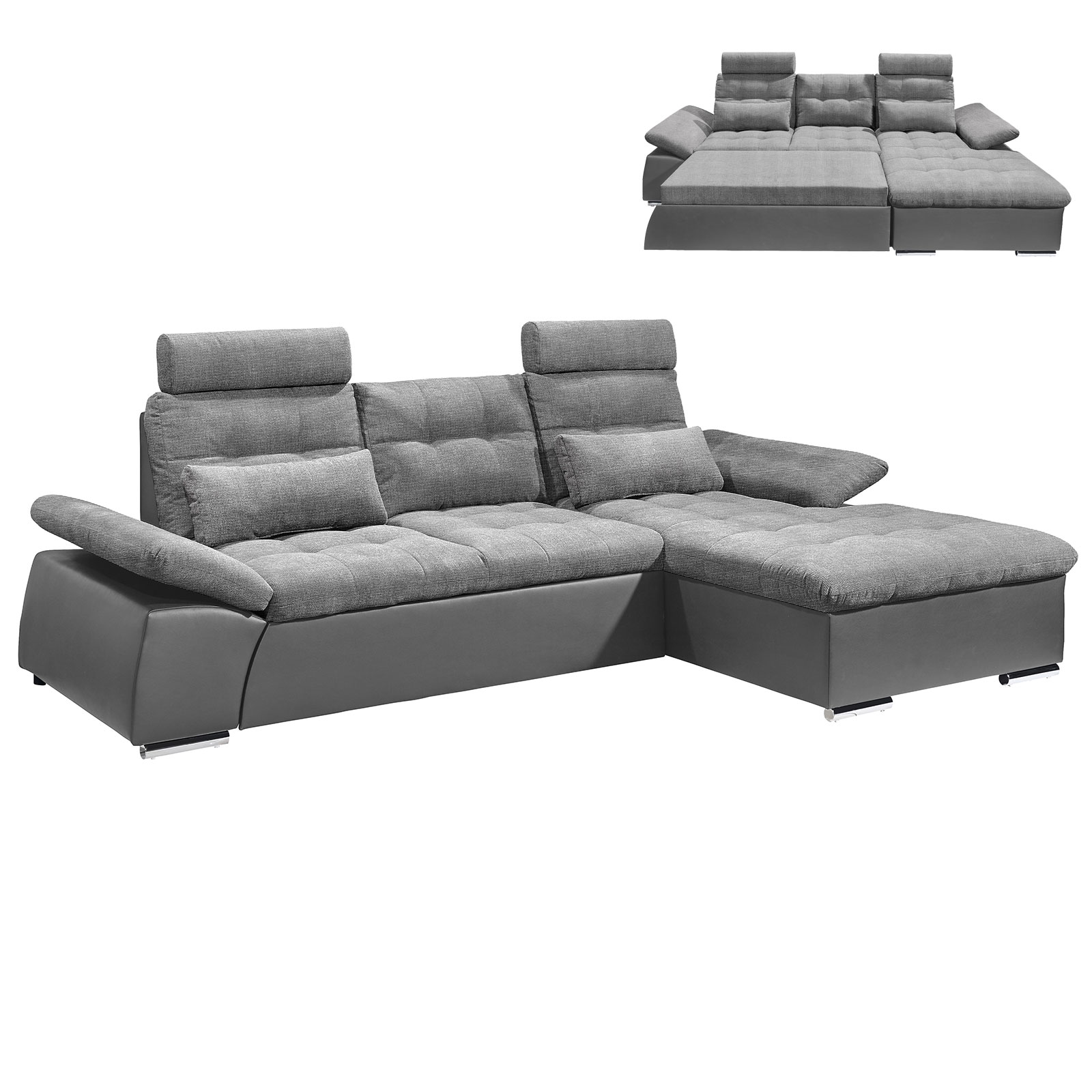 Ecksofa - dark grey-anthrazit - Liegefunktion - Recamiere rechts