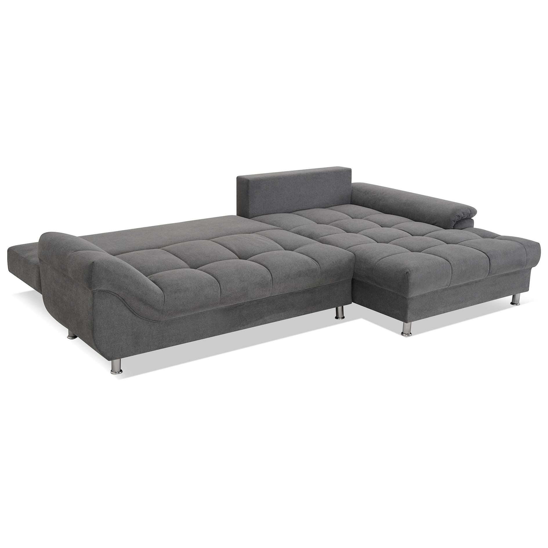 Ecksofa - dark grey - Liegefunktion - Staukasten - mit Kissen - Ottomane rechts