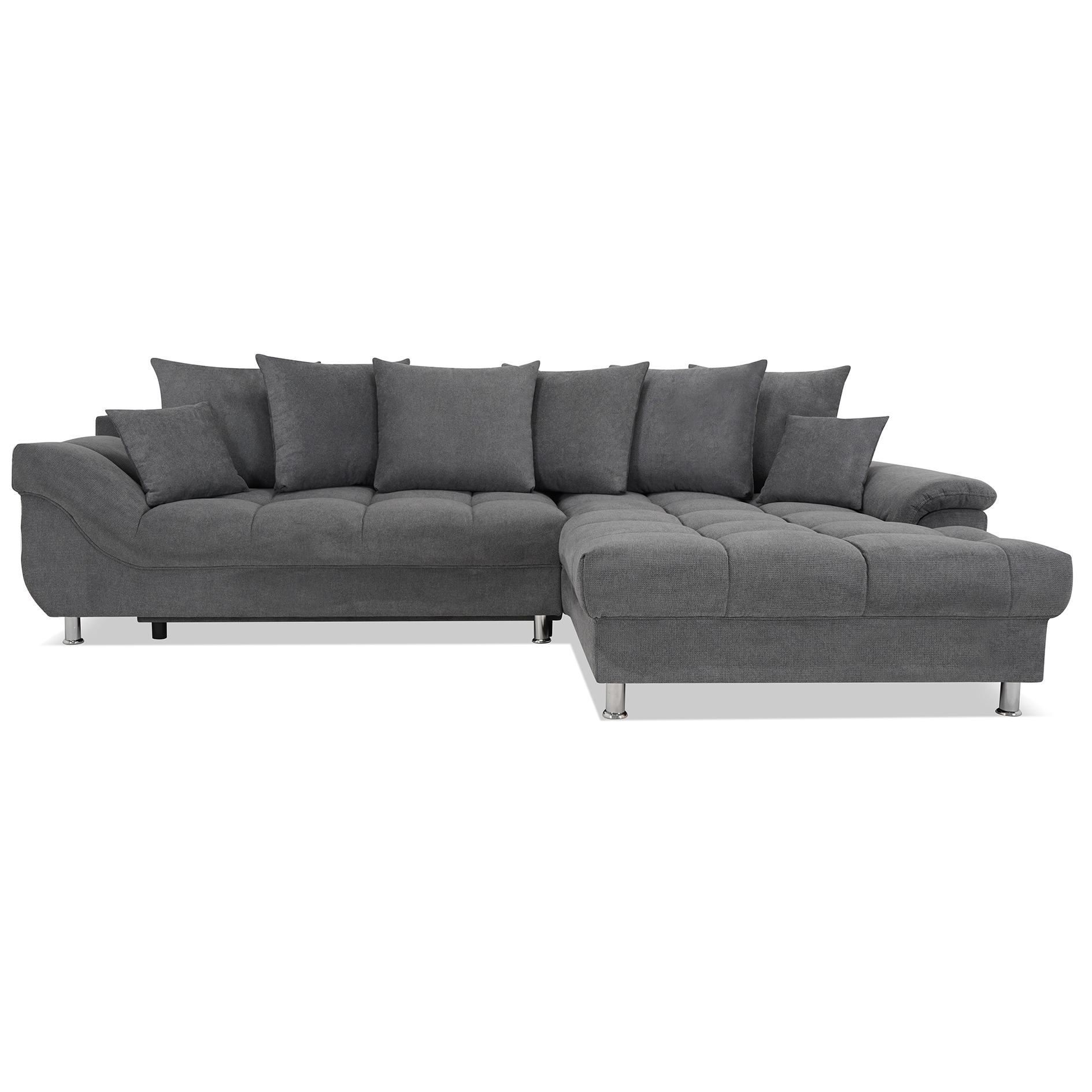 Ecksofa - dark grey - Liegefunktion - Staukasten - mit Kissen - Ottomane rechts