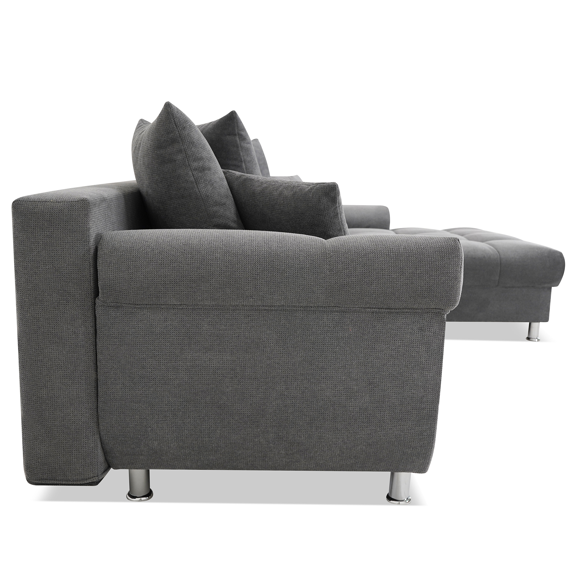 Ecksofa - dark grey - Liegefunktion - Staukasten - mit Kissen - Ottomane rechts