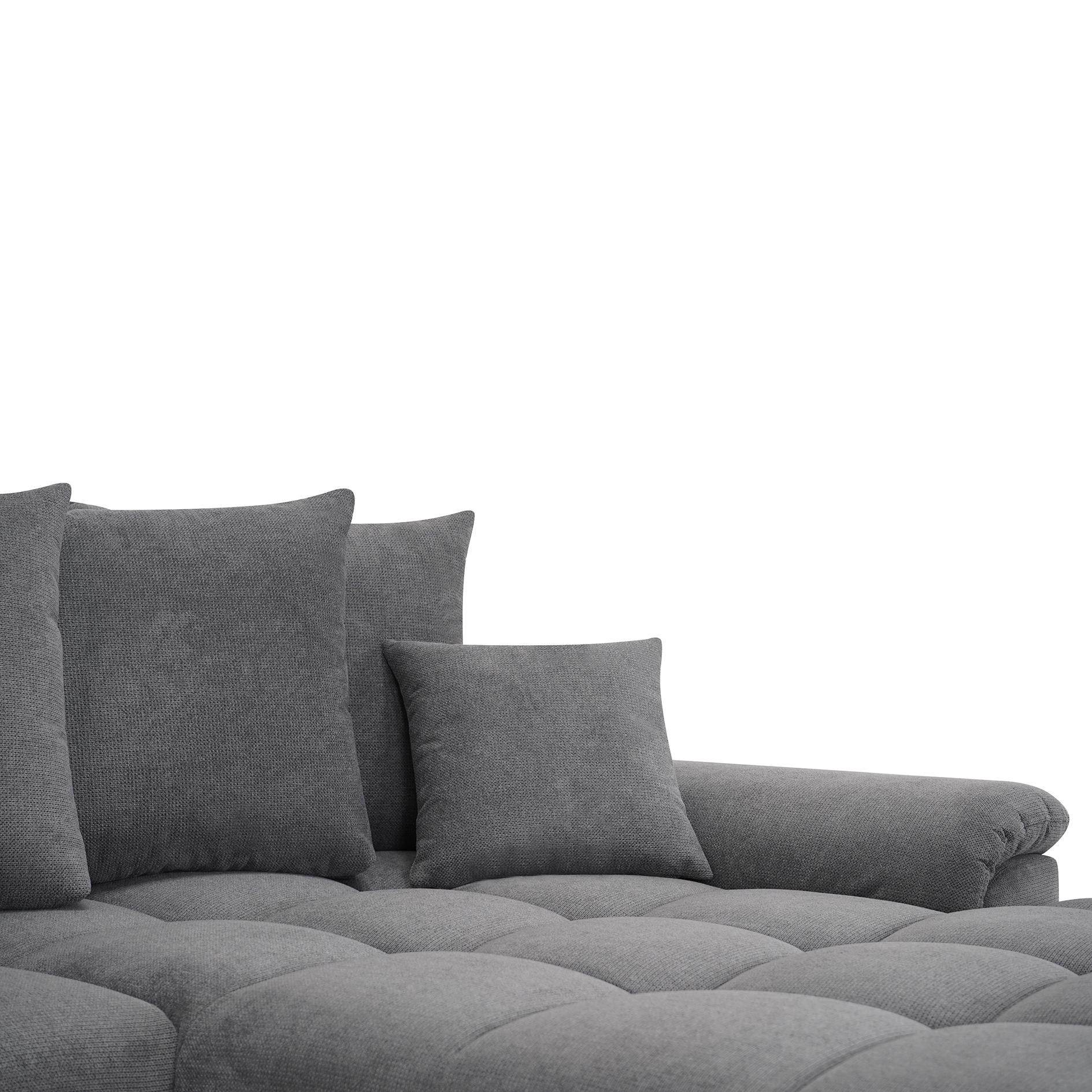 Ecksofa - dark grey - Liegefunktion - Staukasten - mit Kissen - Ottomane rechts