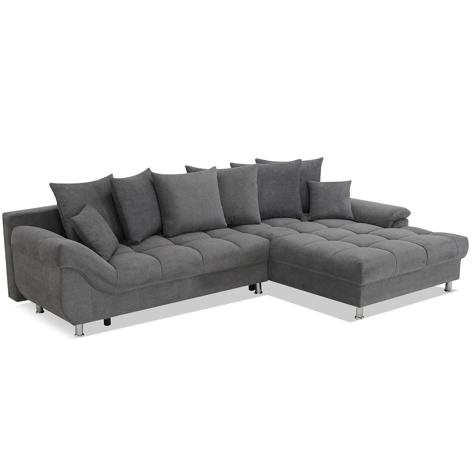 Ecksofa - dark grey - Liegefunktion - Staukasten - mit Kissen - Ottomane rechts