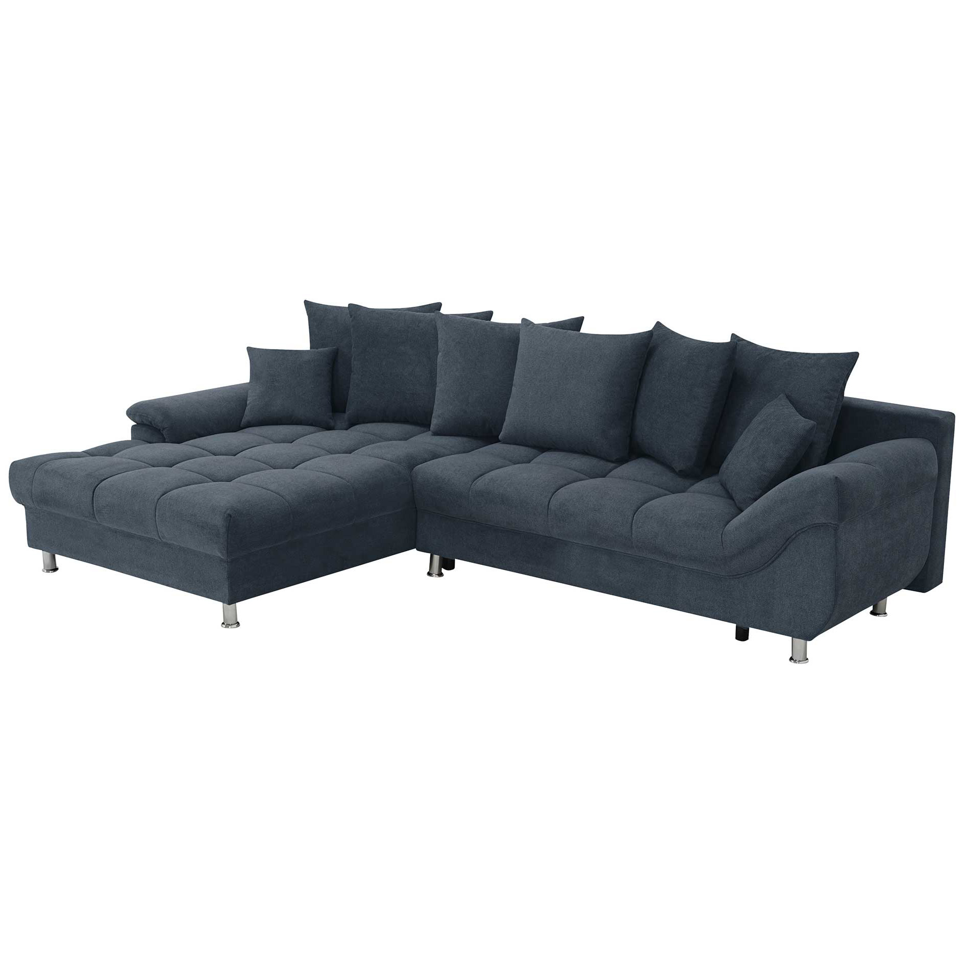 Ecksofa - deep blue - Liegefunktion - Staukasten - mit Kissen - Ottomane links