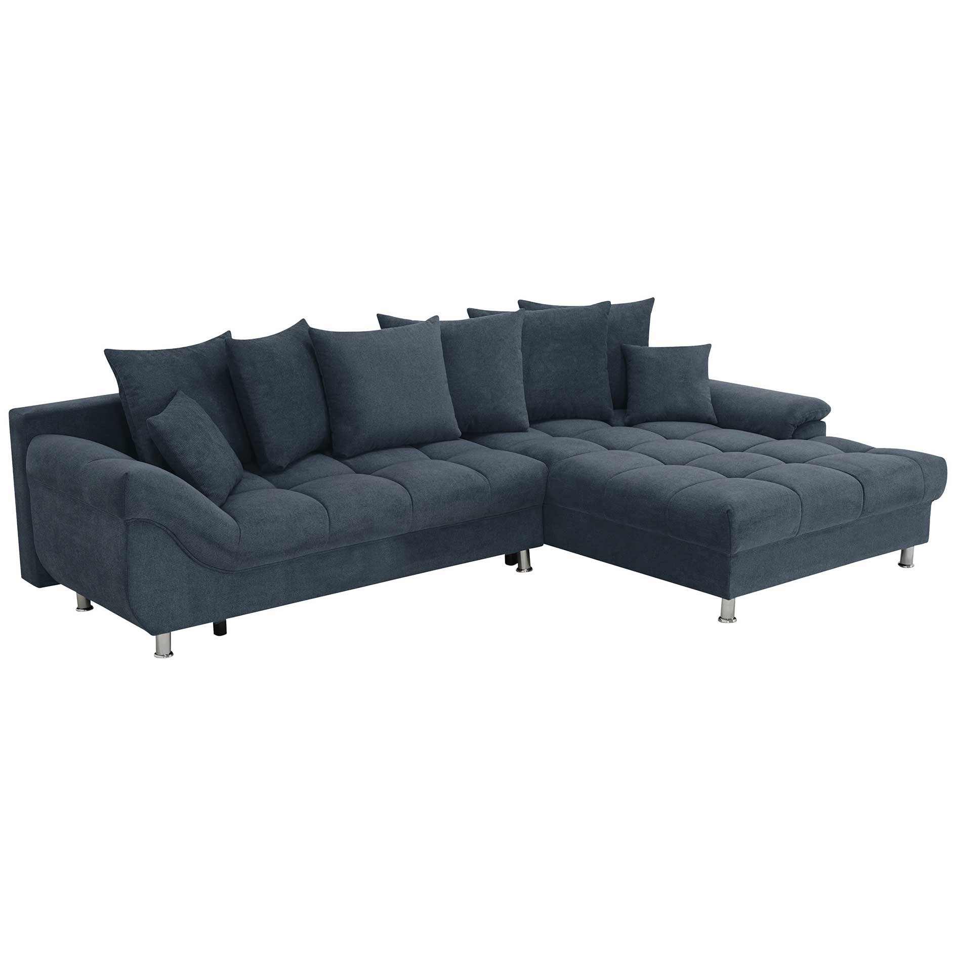 Ecksofa - deep blue - Liegefunktion - Staukasten - mit Kissen - Ottomane rechts