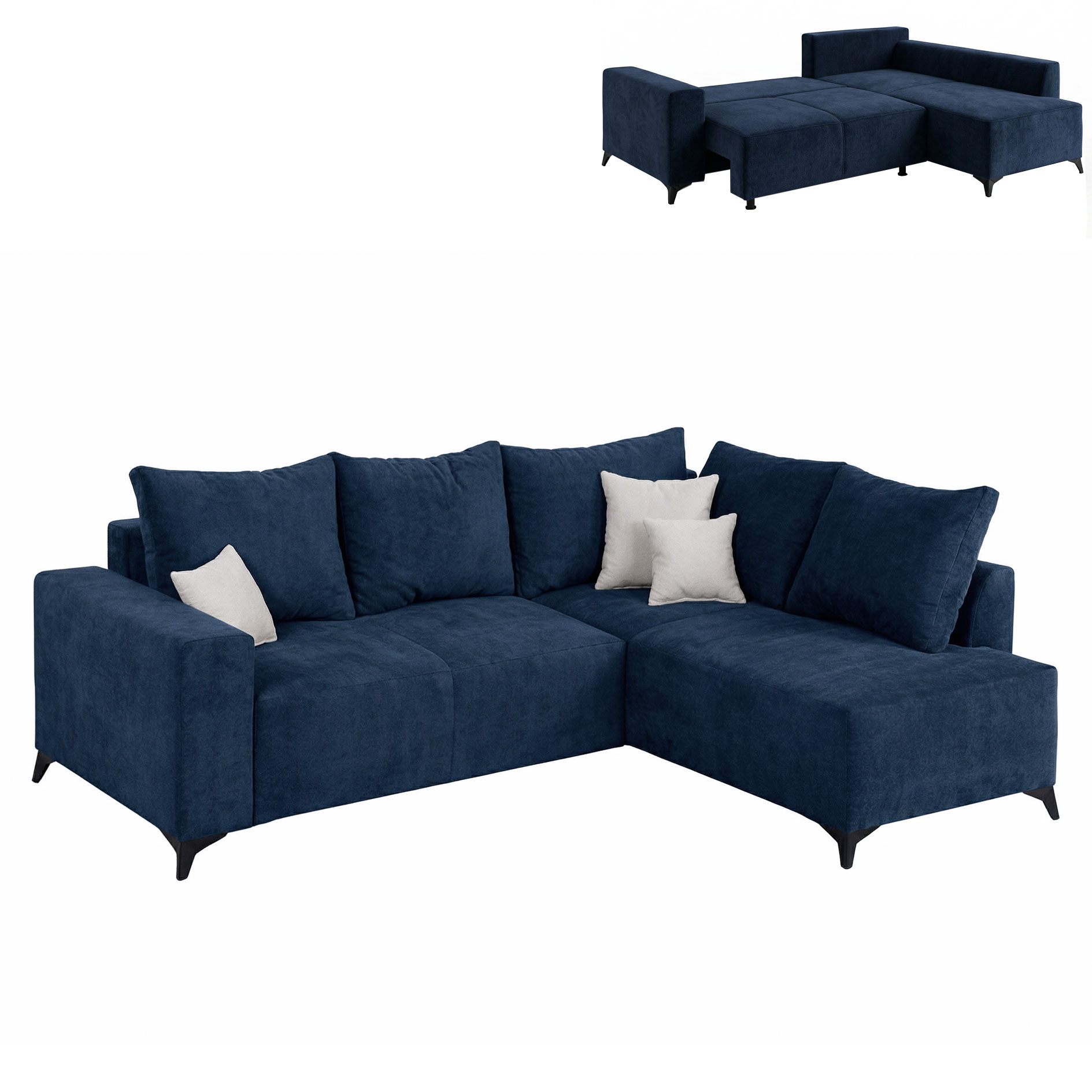 Ecksofa - deep blue - Webstoff - Liegefunktion und Staukasten