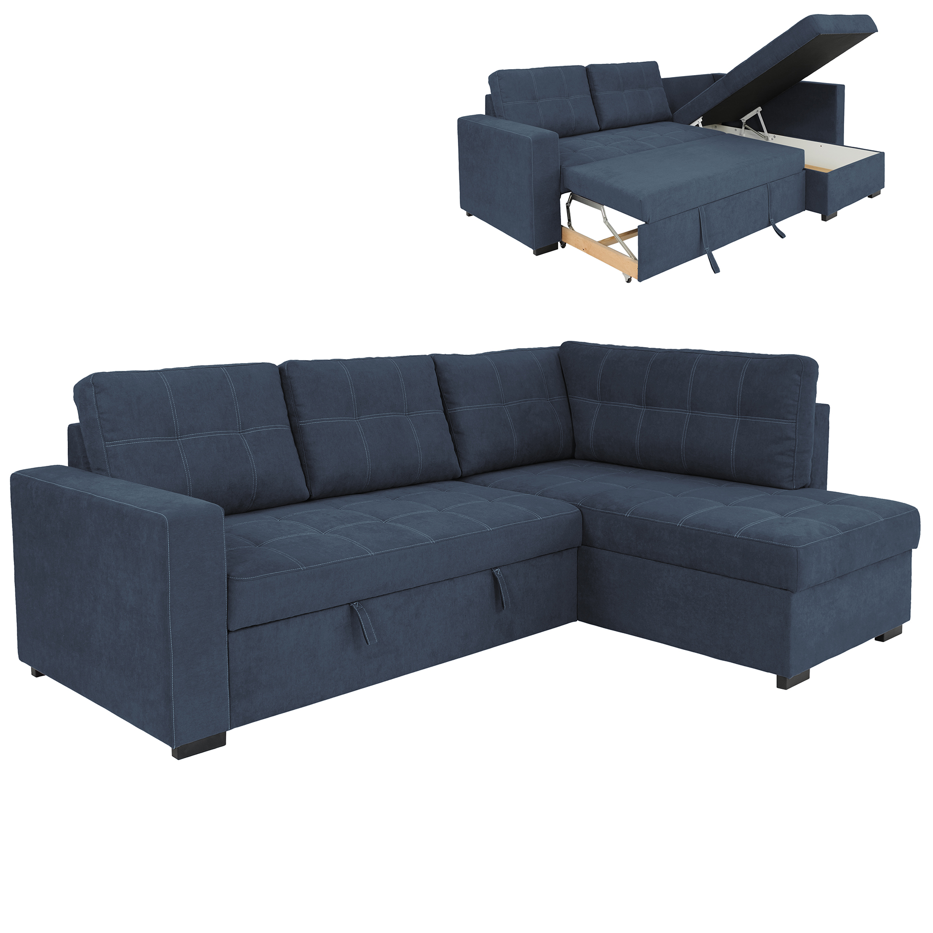 Ecksofa - deepblue - Liegefunktion - Staukasten - Webstoff