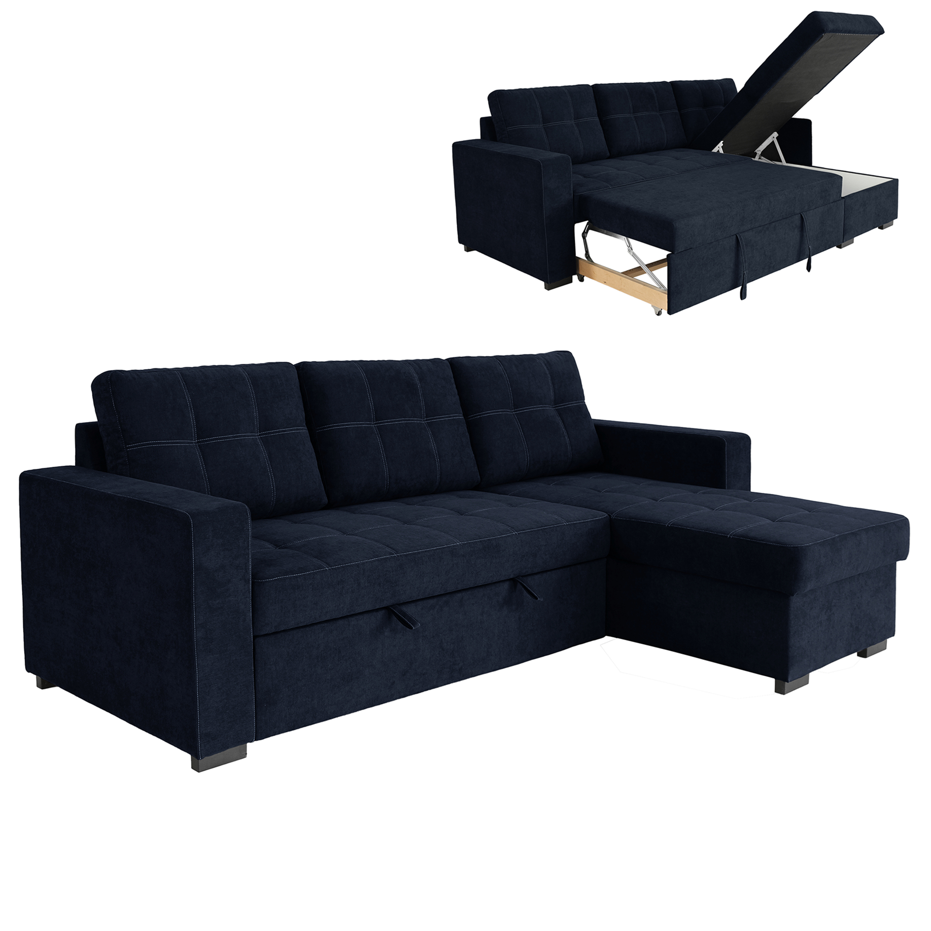 Ecksofa - deepblue - Liegefunktion und Staukasten