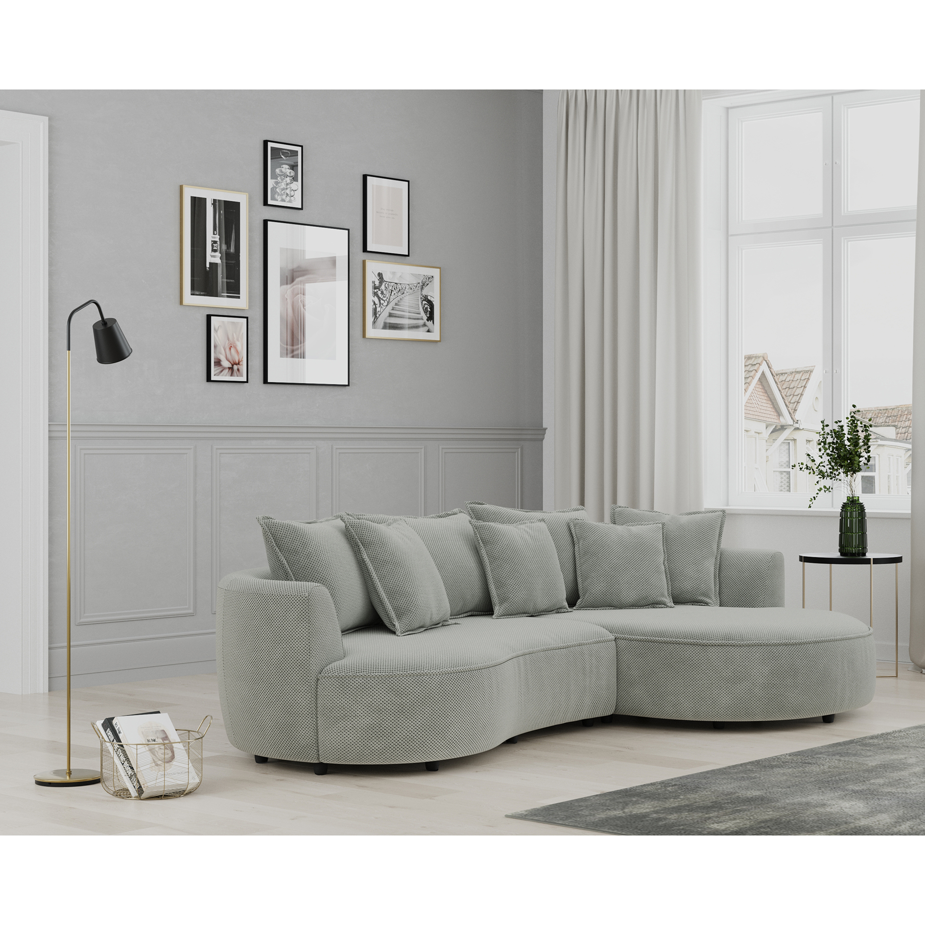 Ecksofa - desert - Samt - 287 cm - Recamiere rechts