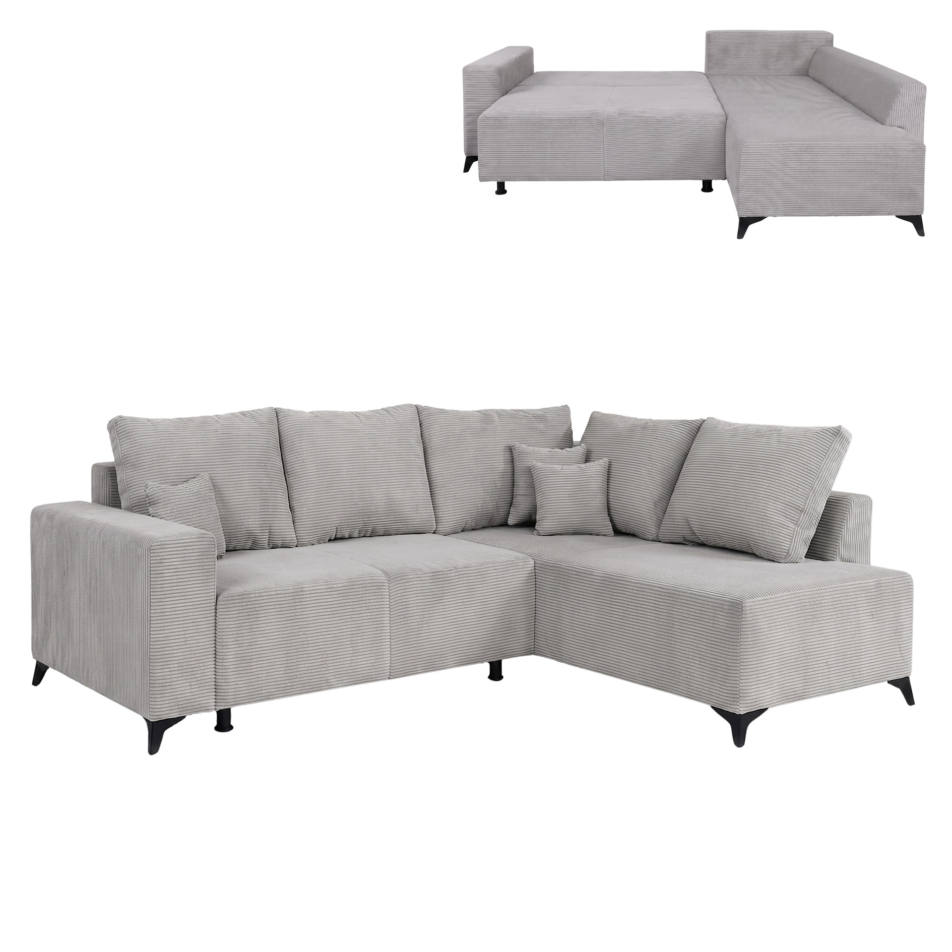 Ecksofa - dove - Cord - Liegefunktion und Staukasten