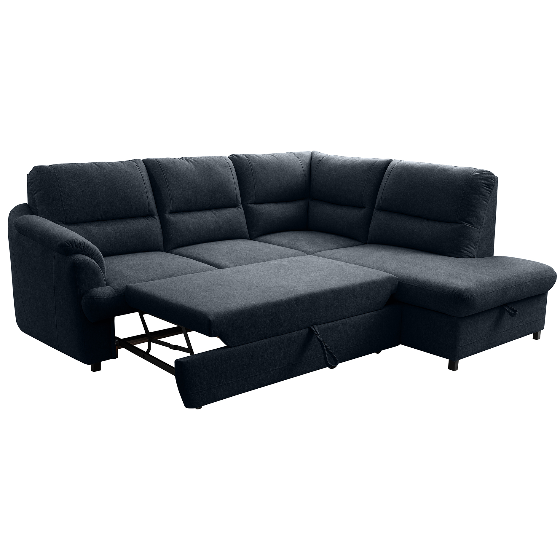 Ecksofa - dunkelblau - Liegefunktion - Staukasten - Ottomane rechts