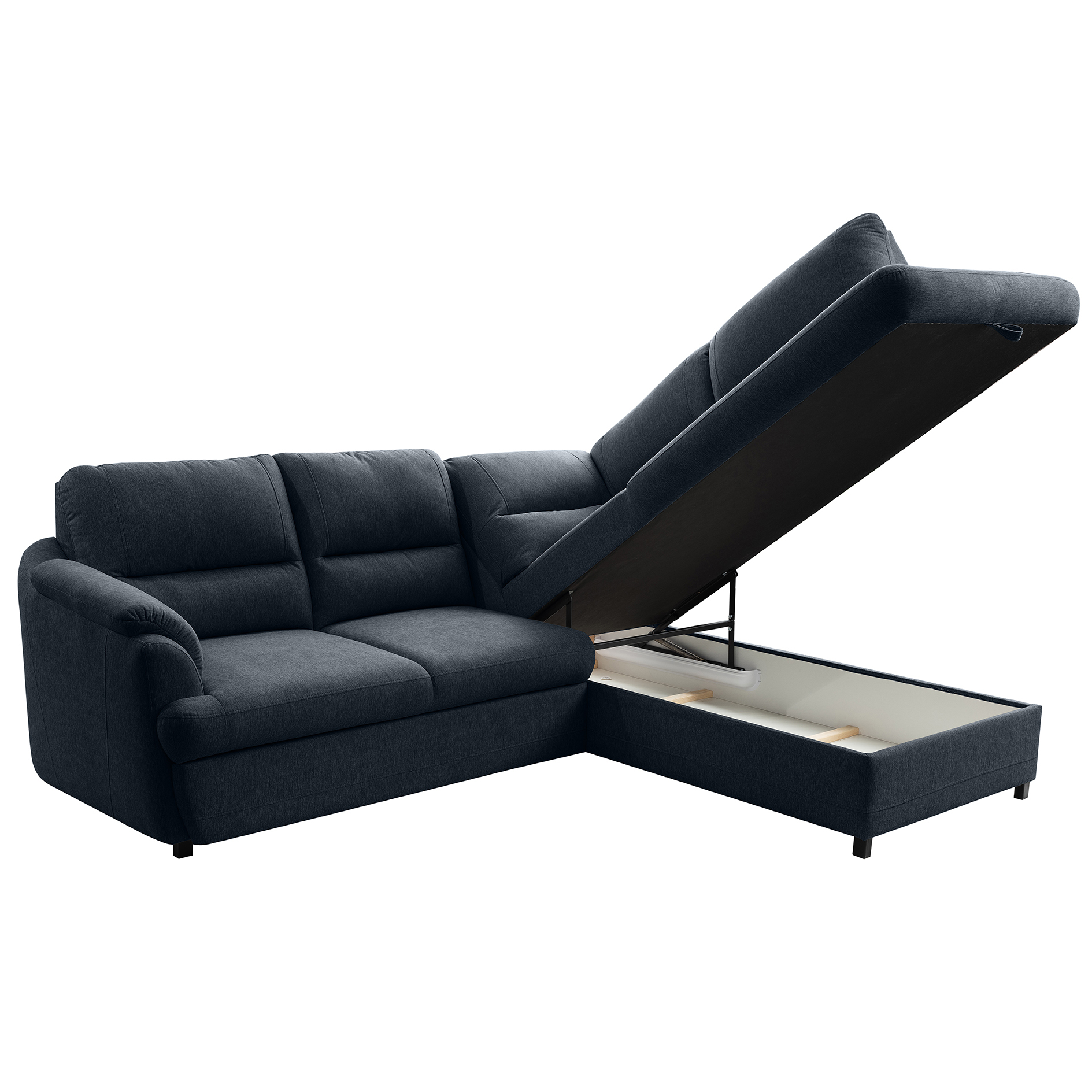 Ecksofa - dunkelblau - Liegefunktion - Staukasten - Ottomane rechts