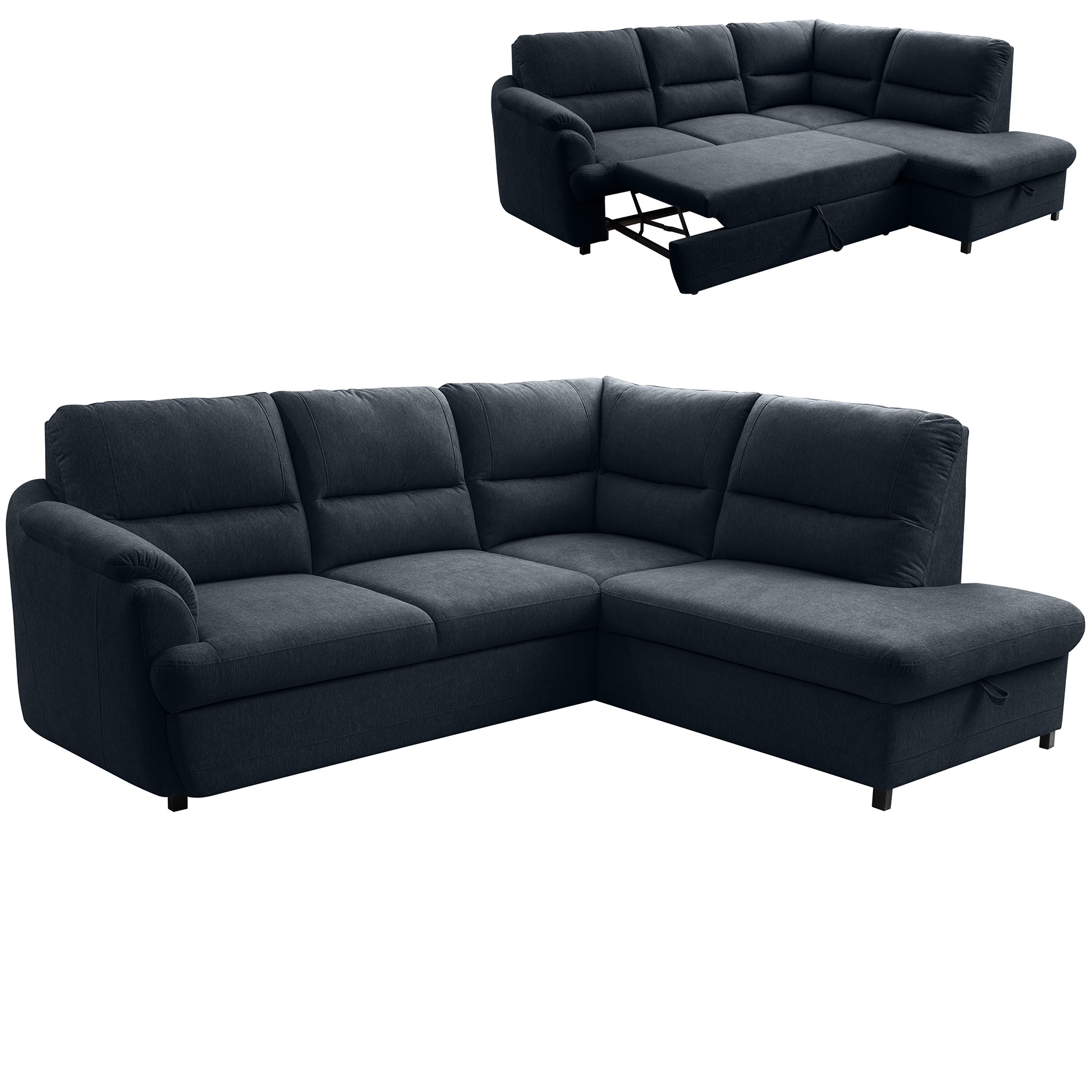 Ecksofa - dunkelblau - Liegefunktion - Staukasten - Ottomane rechts