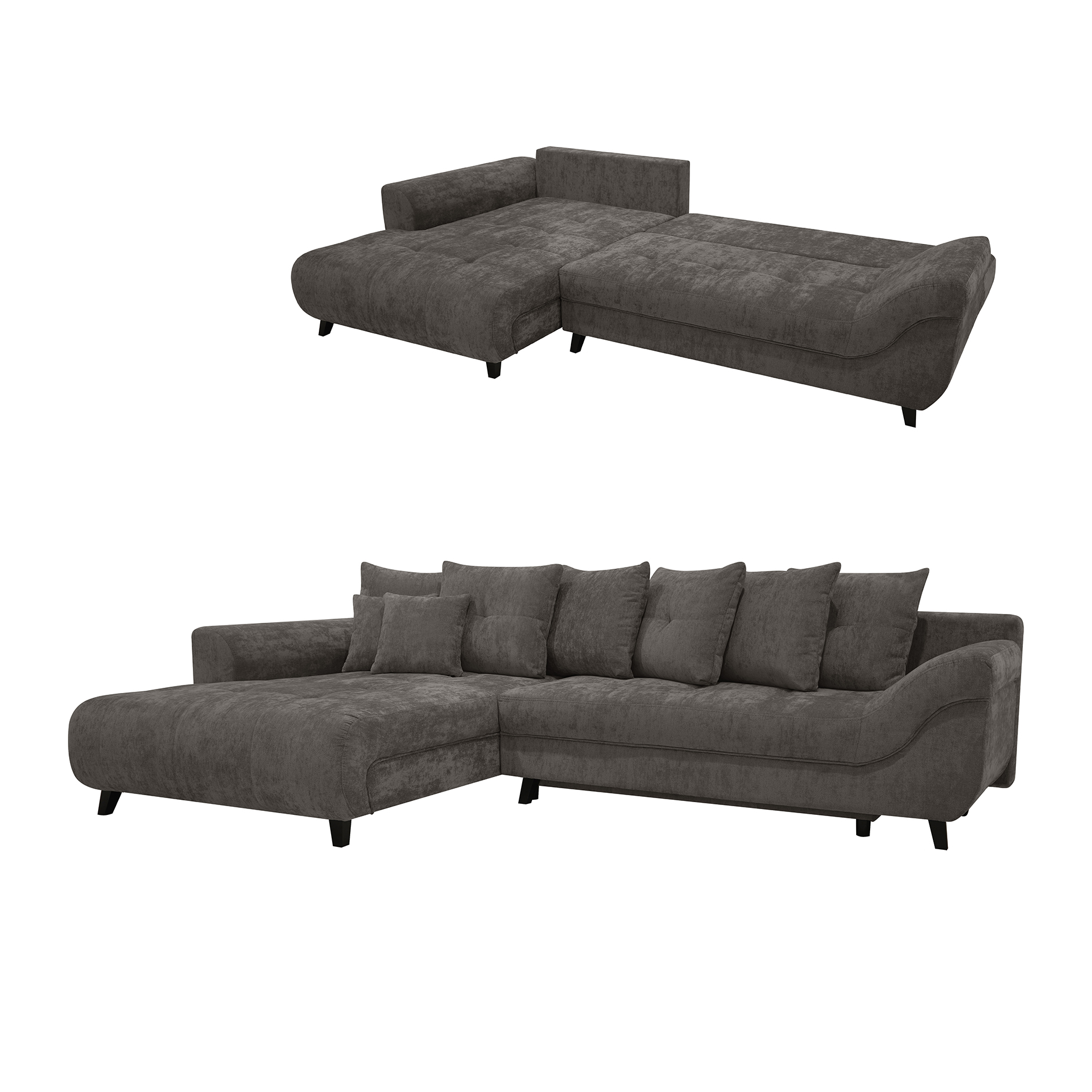 Ecksofa - dunkelbraun - Chenille - Staukasten - Recamiere links